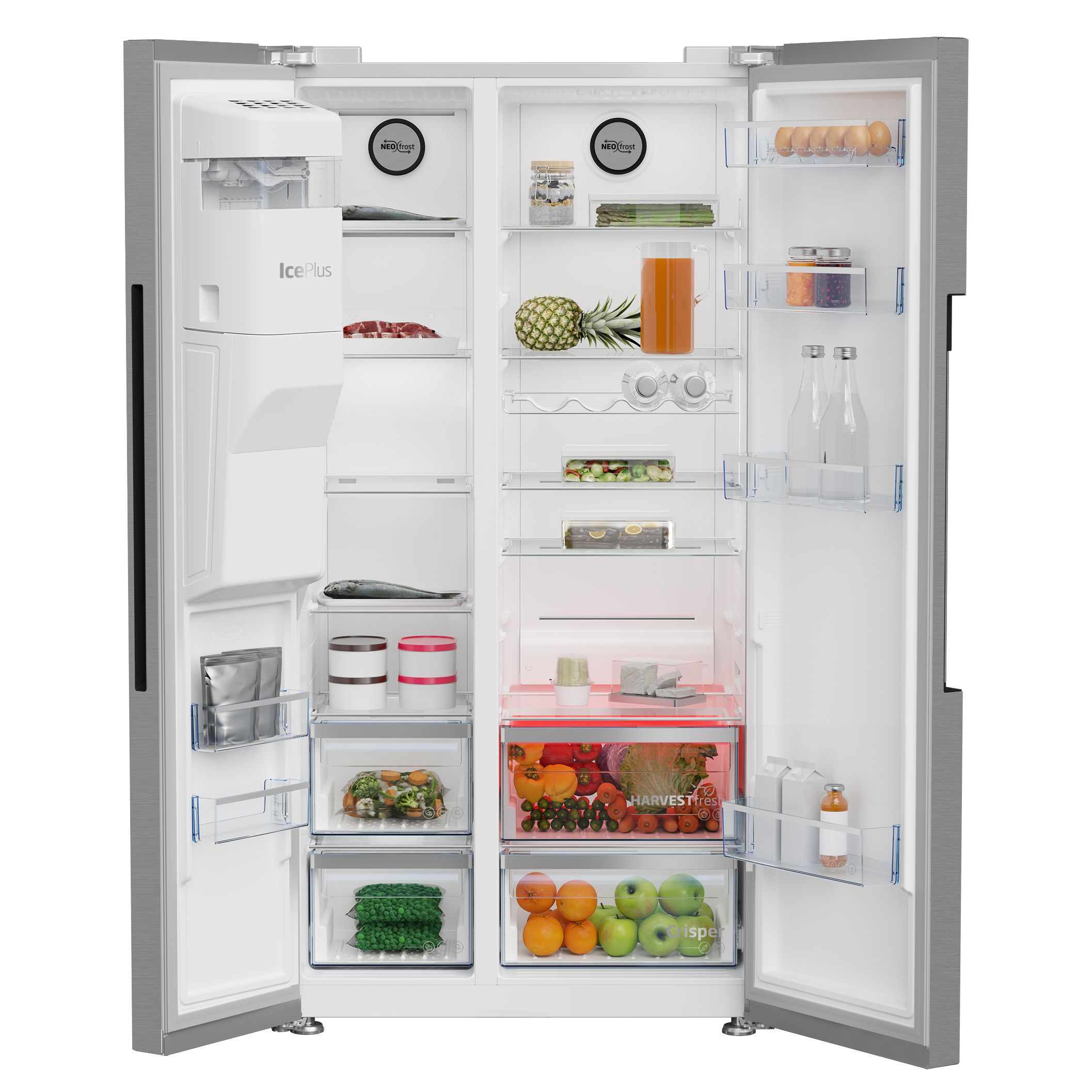 Beko ASP33B32VPS American style Freestanding Frost free Fridge freezer - Gloss stainless steel effect stainless steel effect