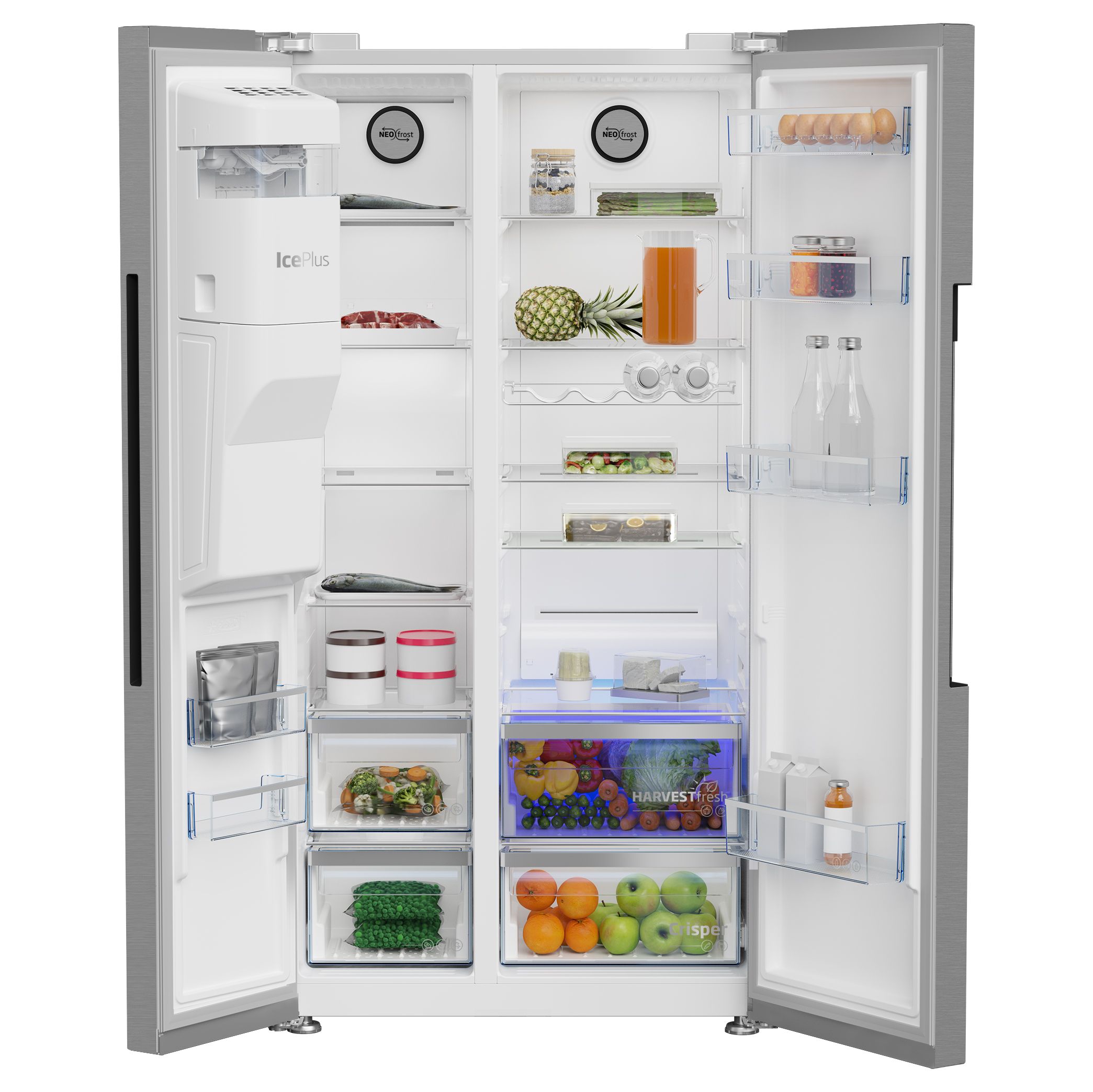 Beko ASP33B32VPS American style Freestanding Frost free Fridge freezer - Gloss stainless steel effect stainless steel effect