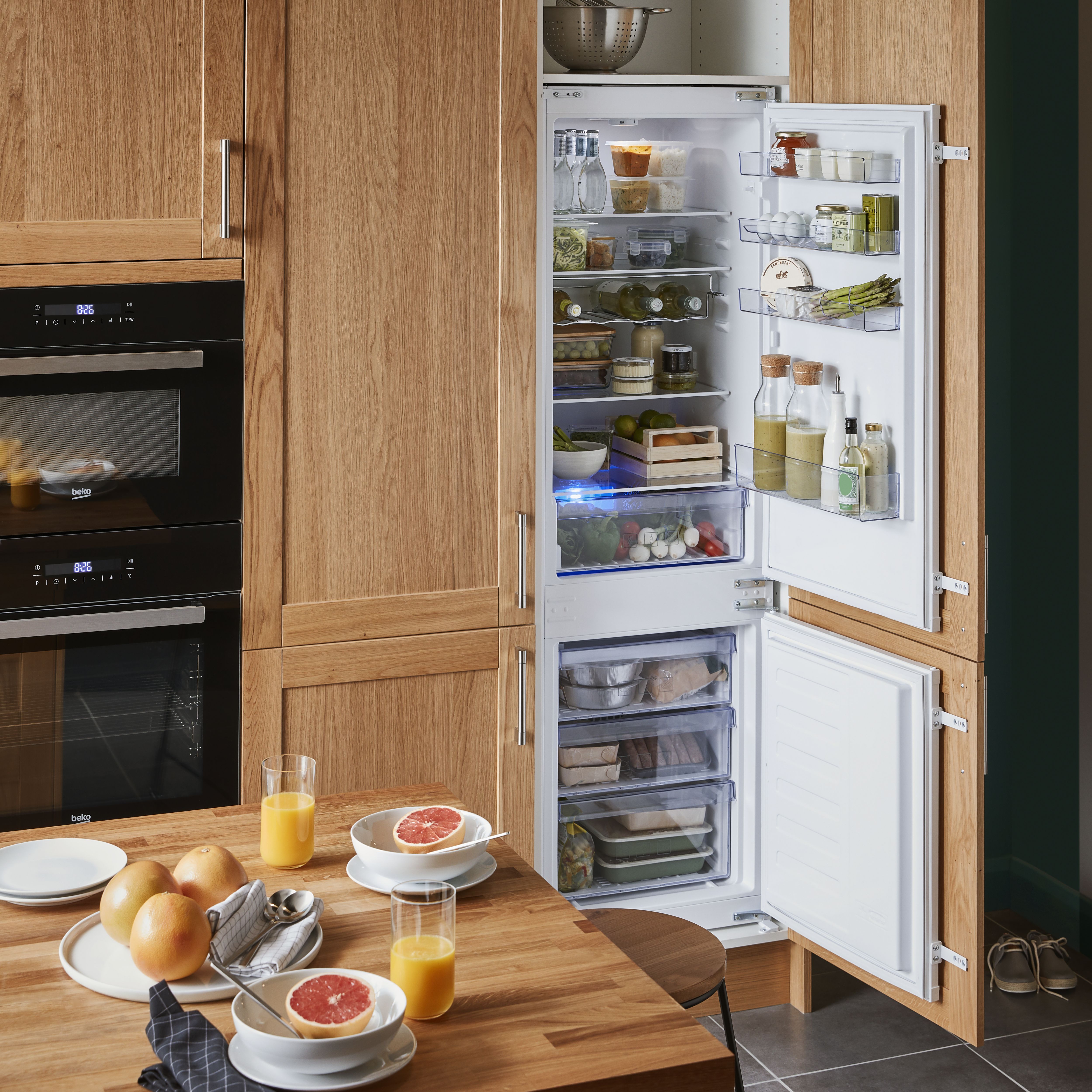 Beko BCB7030F 70:30 Integrated Frost free Fridge freezer - White
