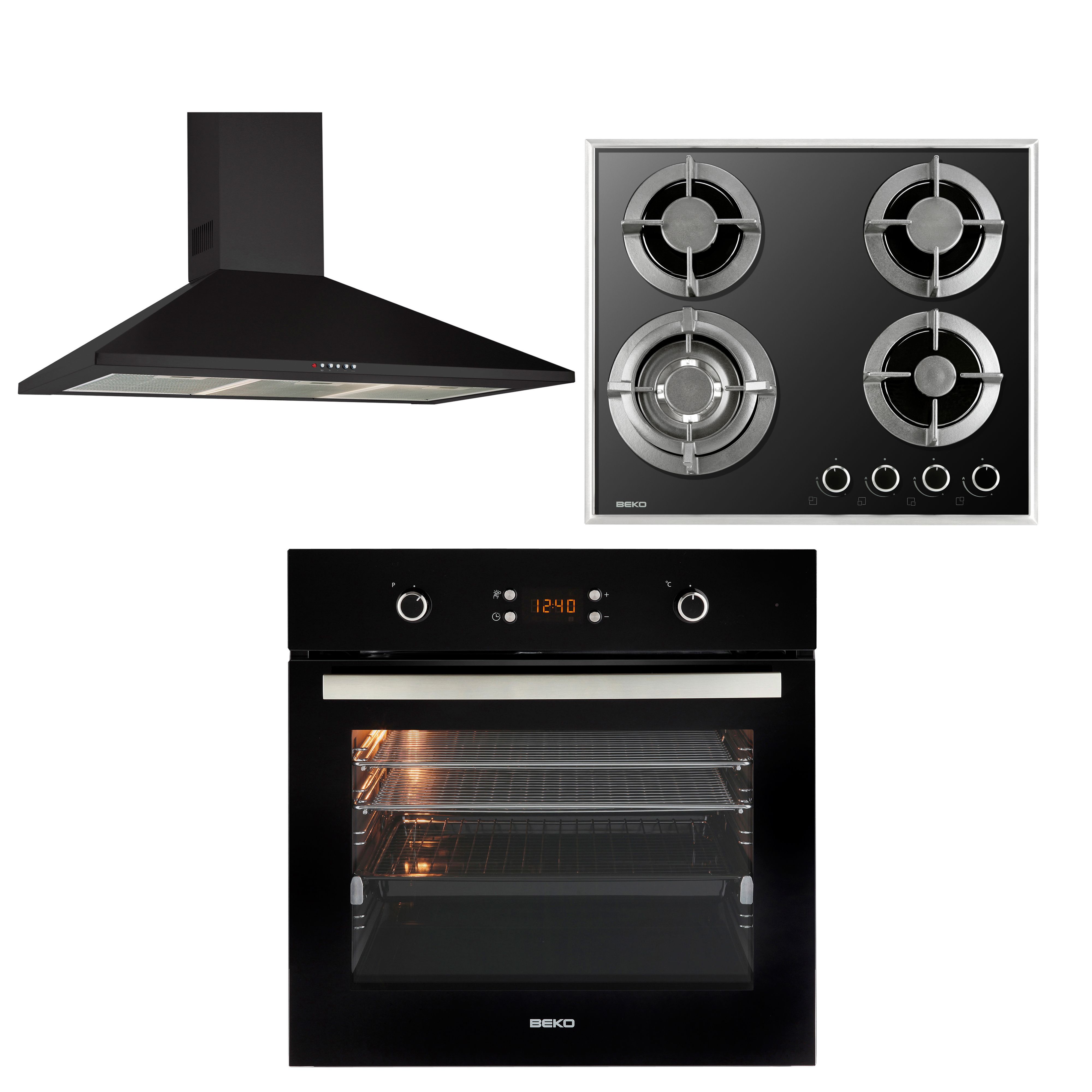 Beko & Designair Cast iron & stainless steel Single Electric Fan Oven