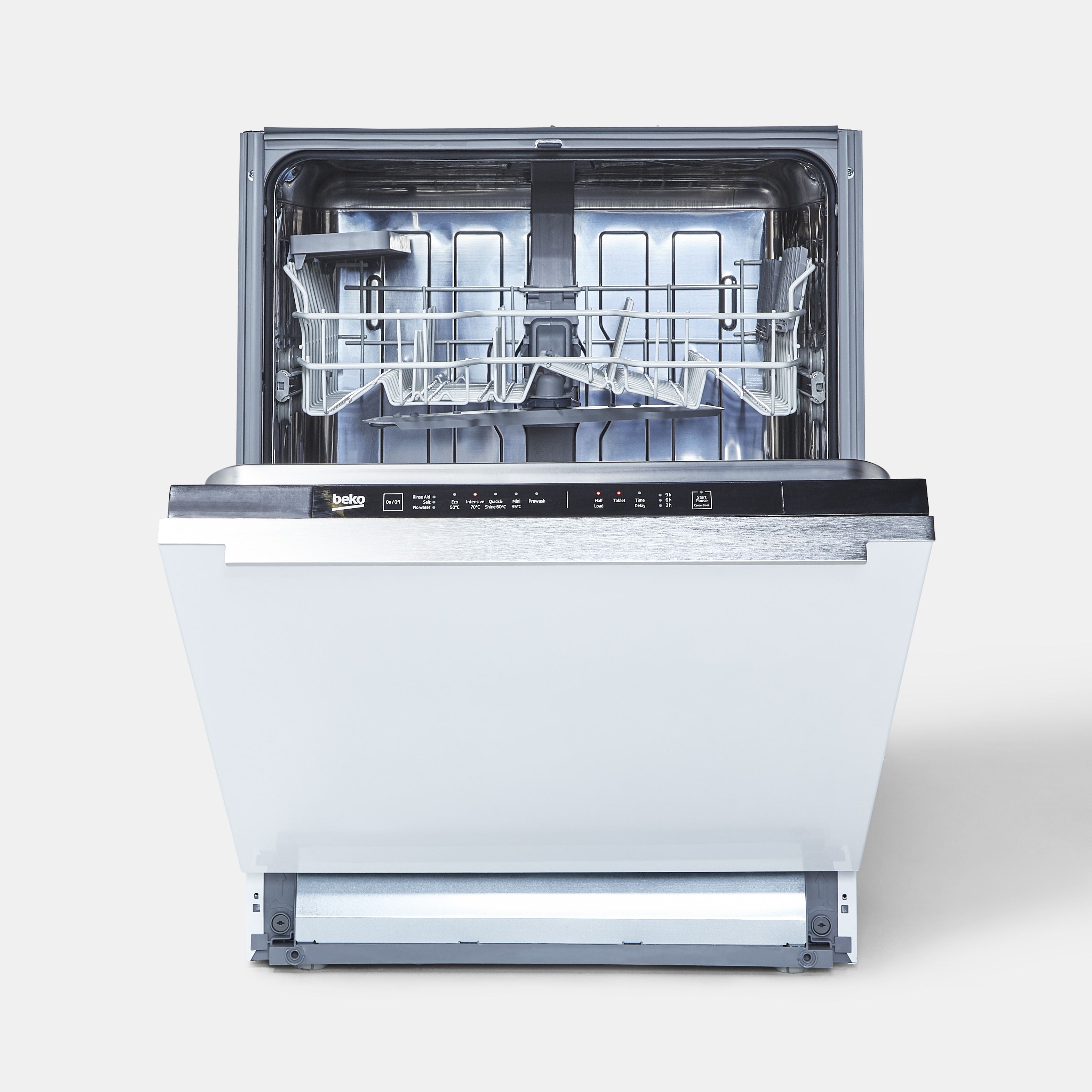 Beko DIN15Q10 Integrated Black & white Full size Dishwasher DIY at B&Q