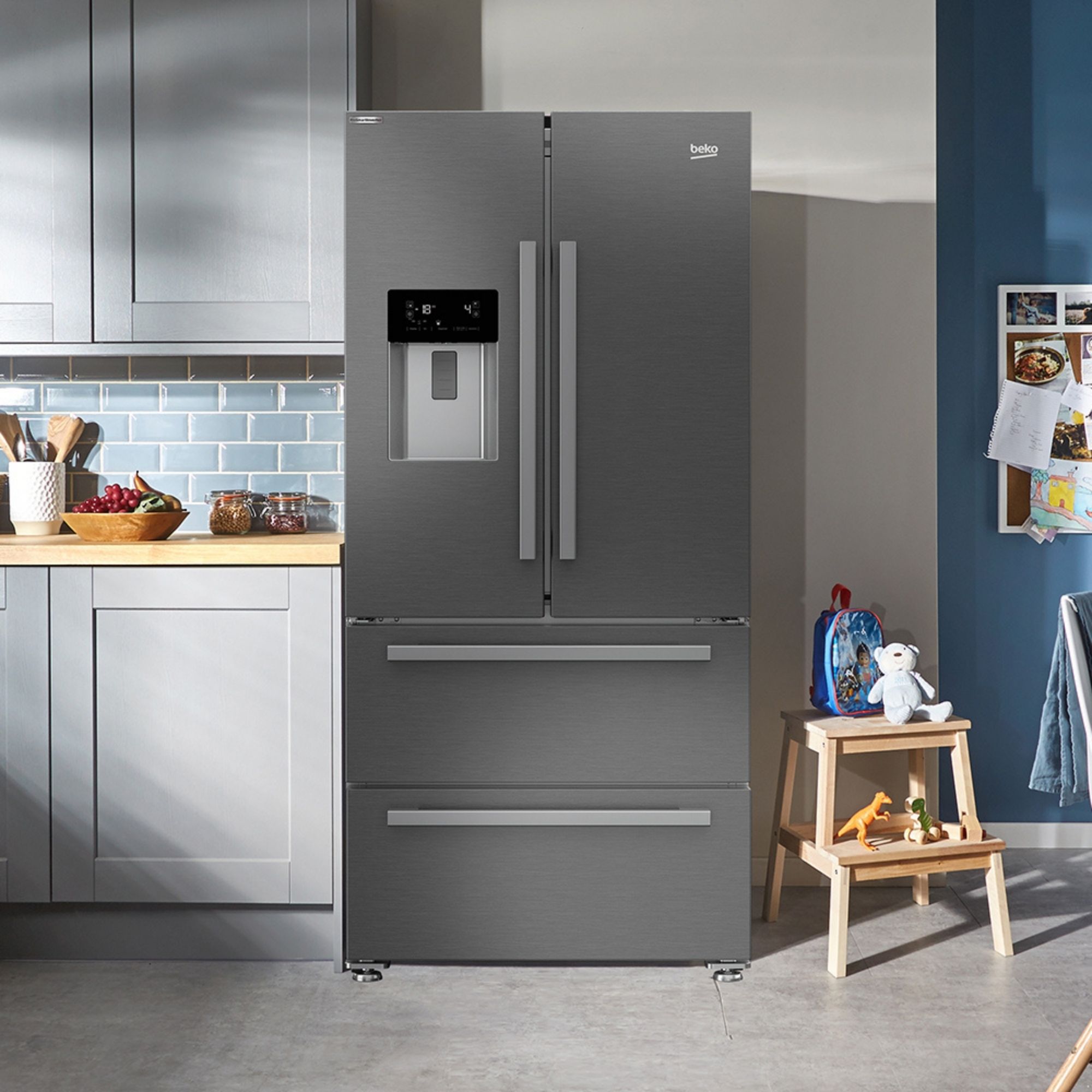 Beko GNE360520DX American style Freestanding Frost free Fridge freezer - Stainless steel effect