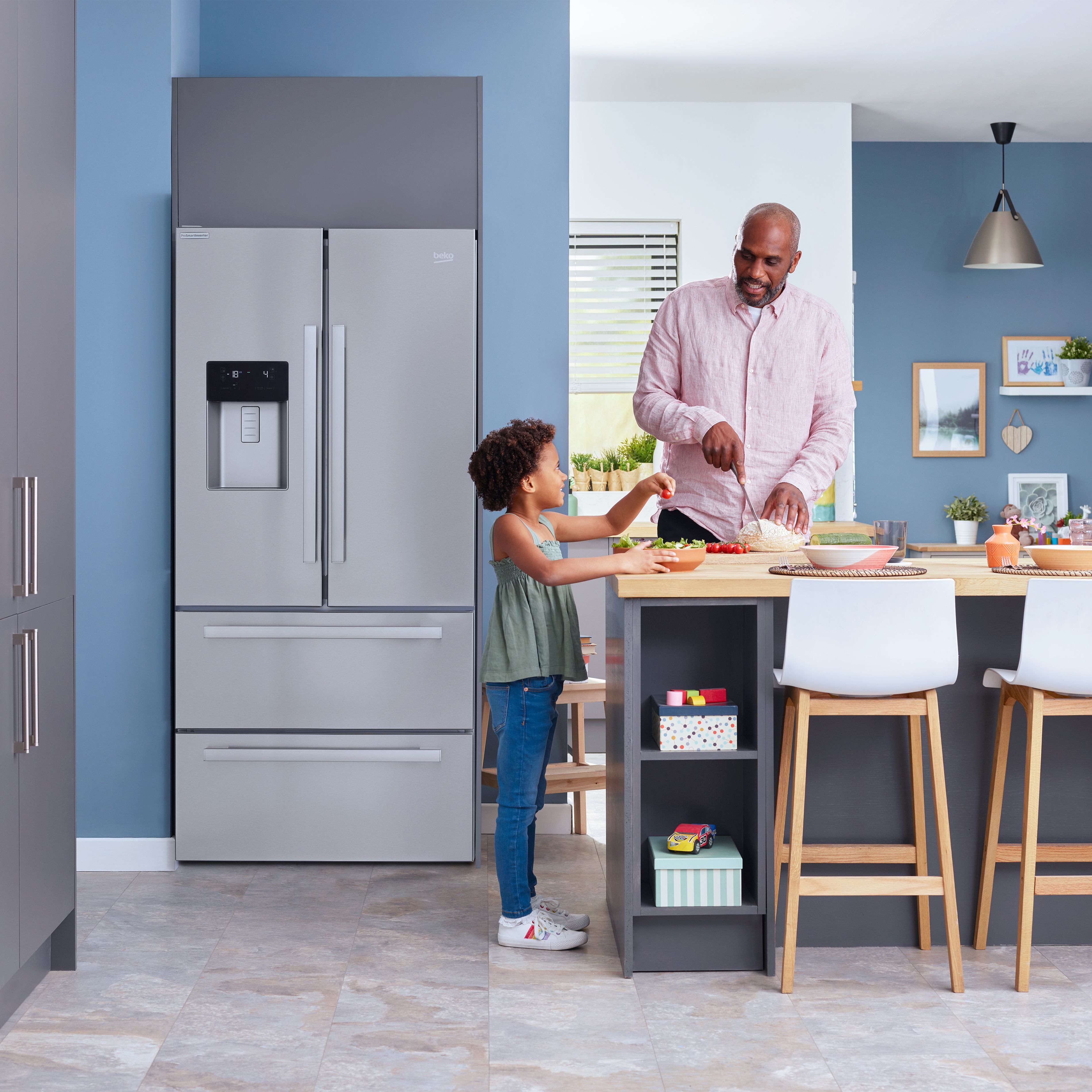Beko GNE360520DX American style Freestanding Frost free Fridge freezer - Stainless steel effect