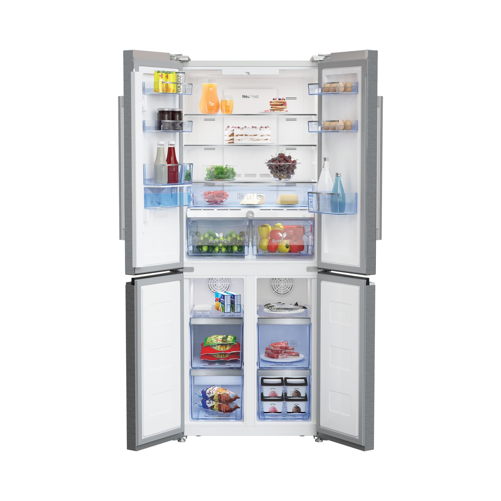 Beko GNE480E20FDZX American style Freestanding Defrosting Fridge freezer - Silver stainless steel effect
