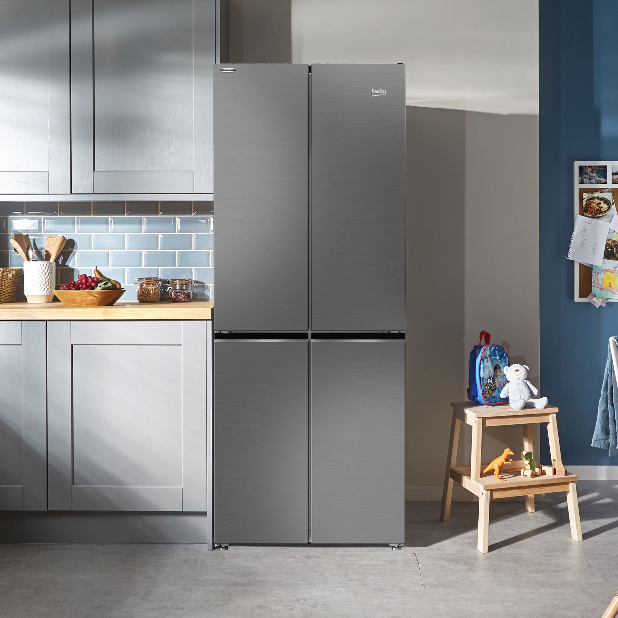Beko GNE480IC3VPX American style Freestanding Frost free Fridge freezer - Matt brushed steel