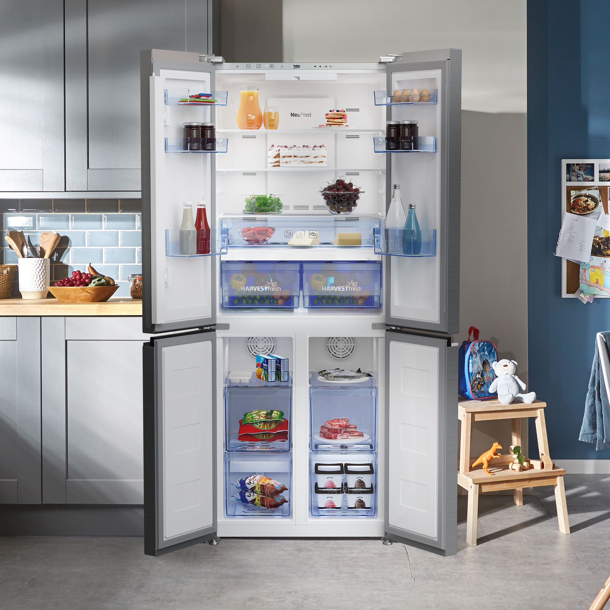Beko GNE480IC3VPX American style Freestanding Frost free Fridge freezer - Matt brushed steel