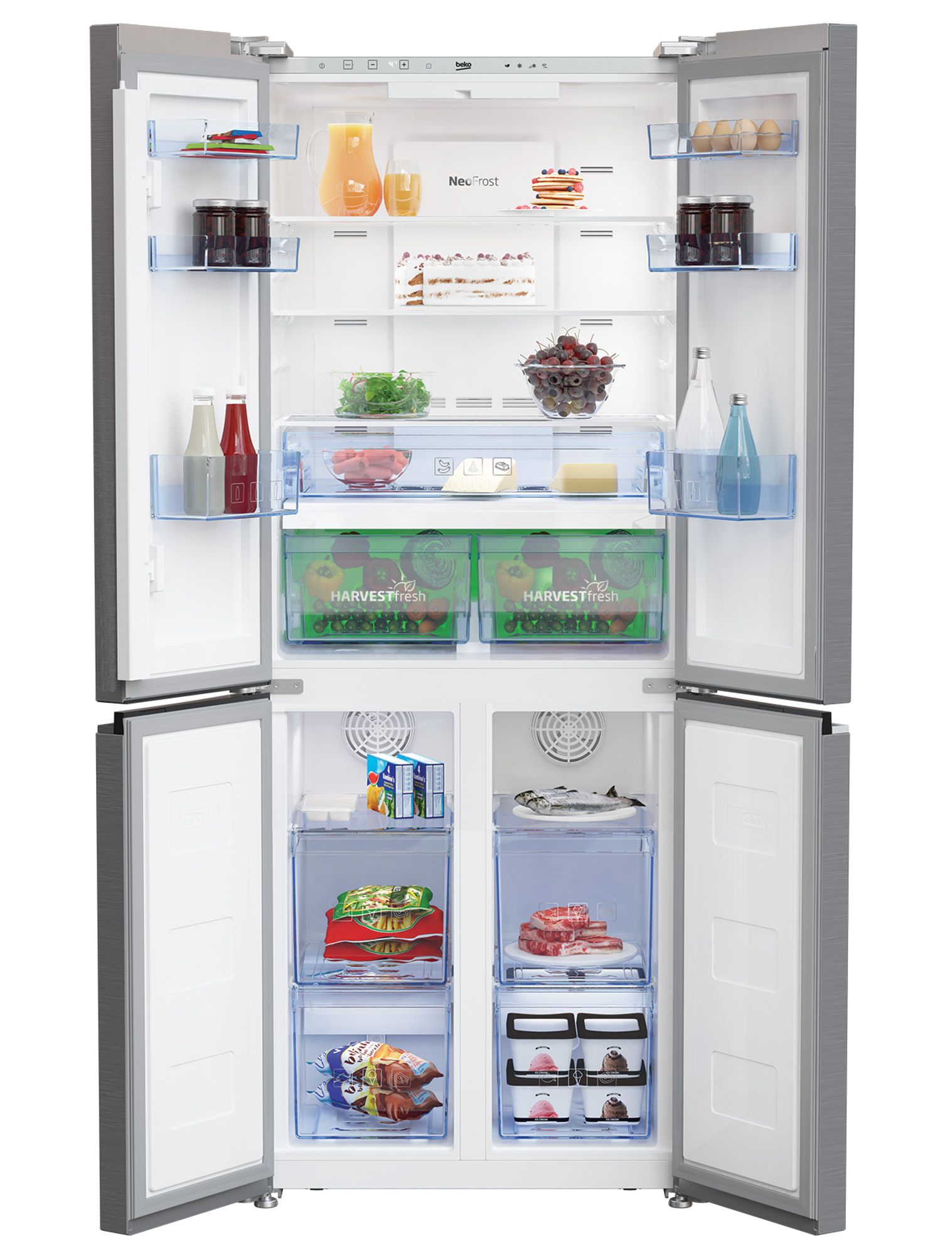 Beko GNE480IC3VPX American style Freestanding Frost free Fridge freezer - Matt brushed steel