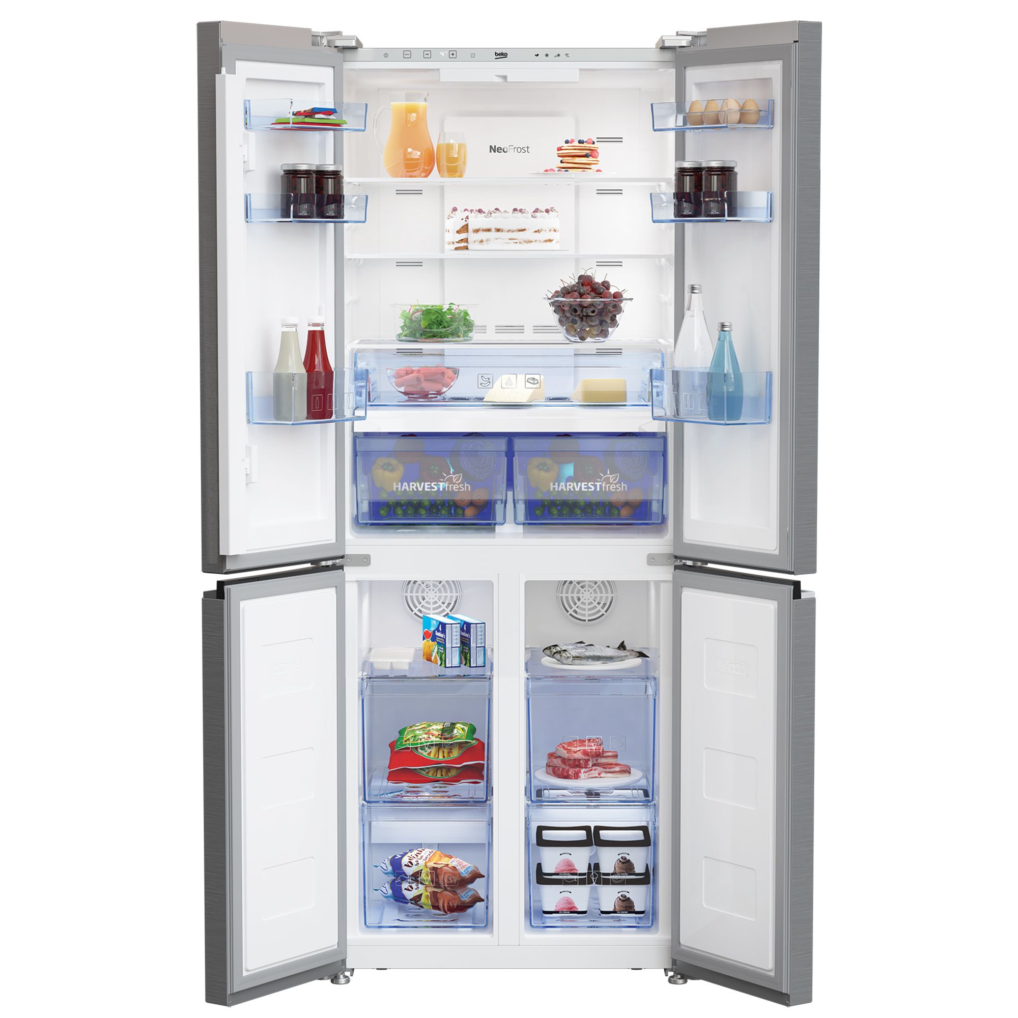 Beko GNE480IC3VPX American style Freestanding Frost free Fridge freezer - Matt brushed steel