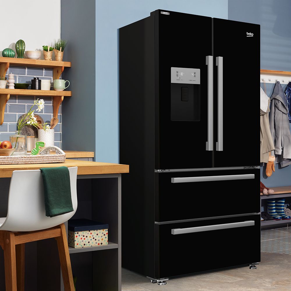 Beko GRNE360520DB American style Freestanding Frost free Fridge freezer - Gloss black