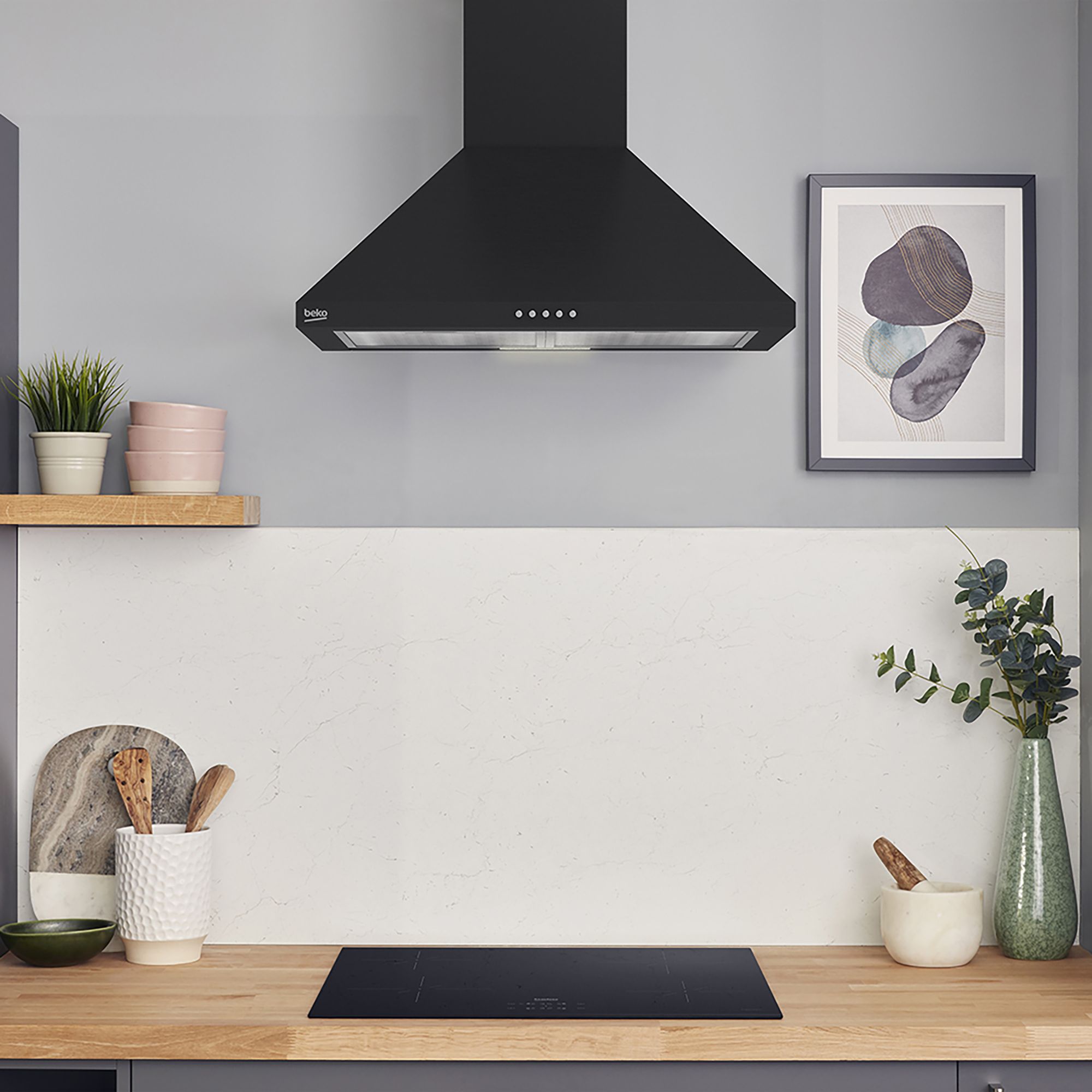 Beko HCP61422BH Stainless steel Chimney Cooker hood (W)59.8cm - Black