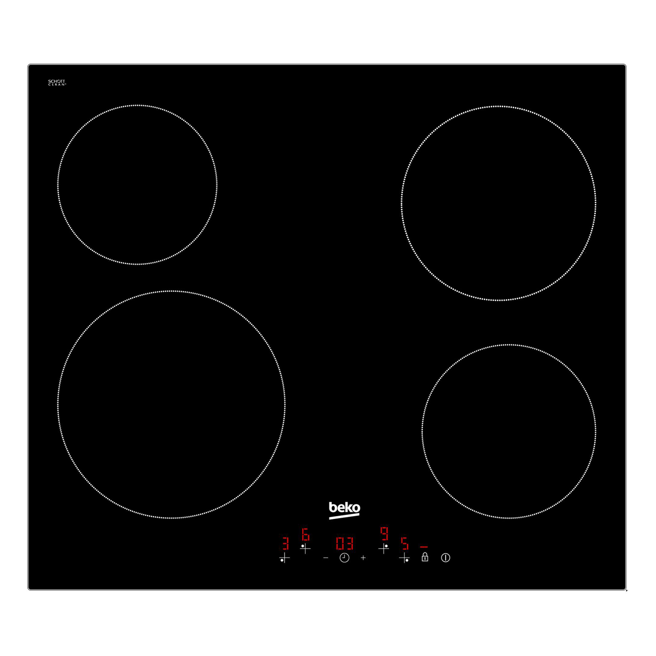 Beko HQC 64401 4 Zone Black Glass Ceramic Hob, (W)580mm