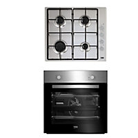 Beko QSE223SX Built-in Single Multifunction Oven & gas hob pack - Stainless steel