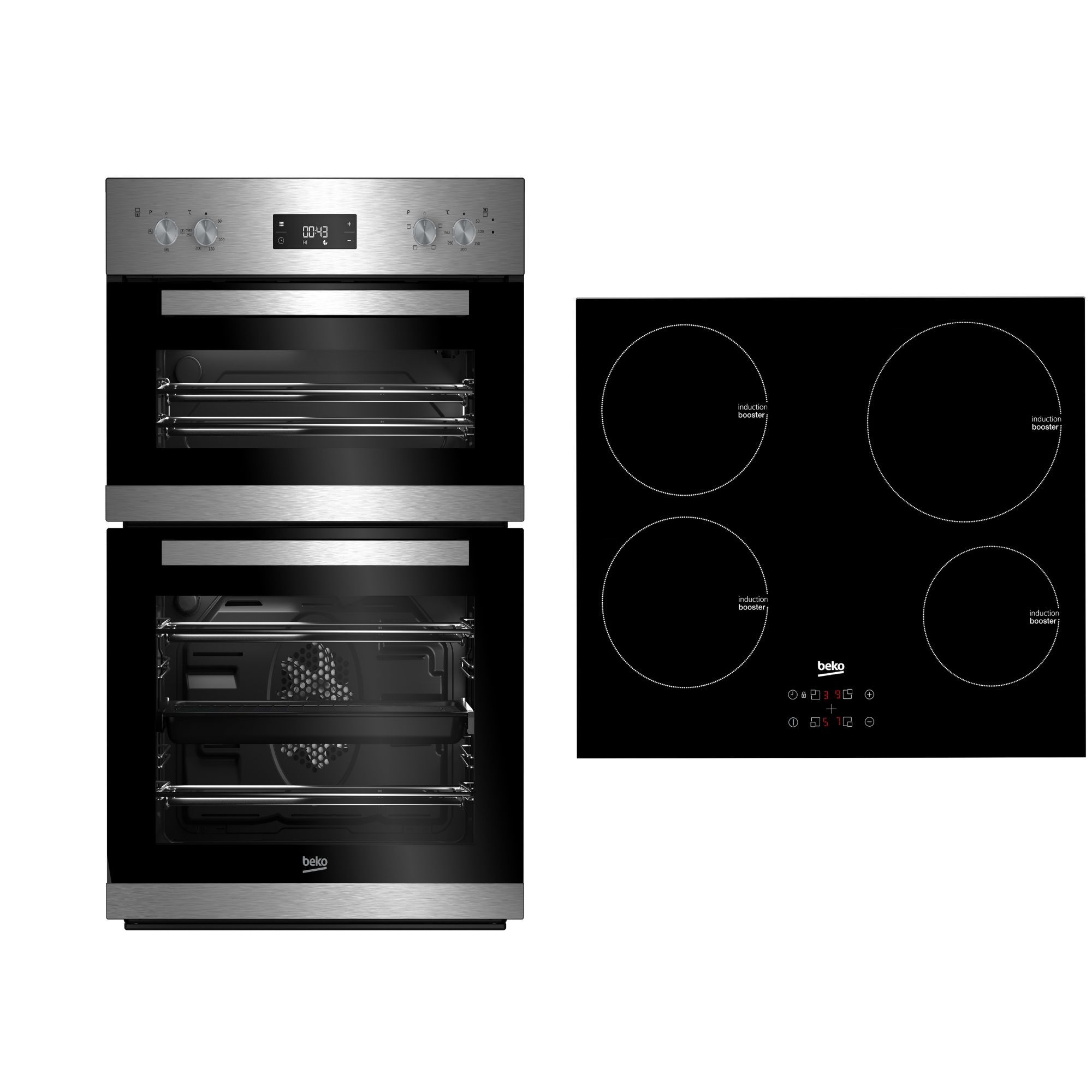 Beko Stainless steel Double Multifunction Oven & induction hob pack
