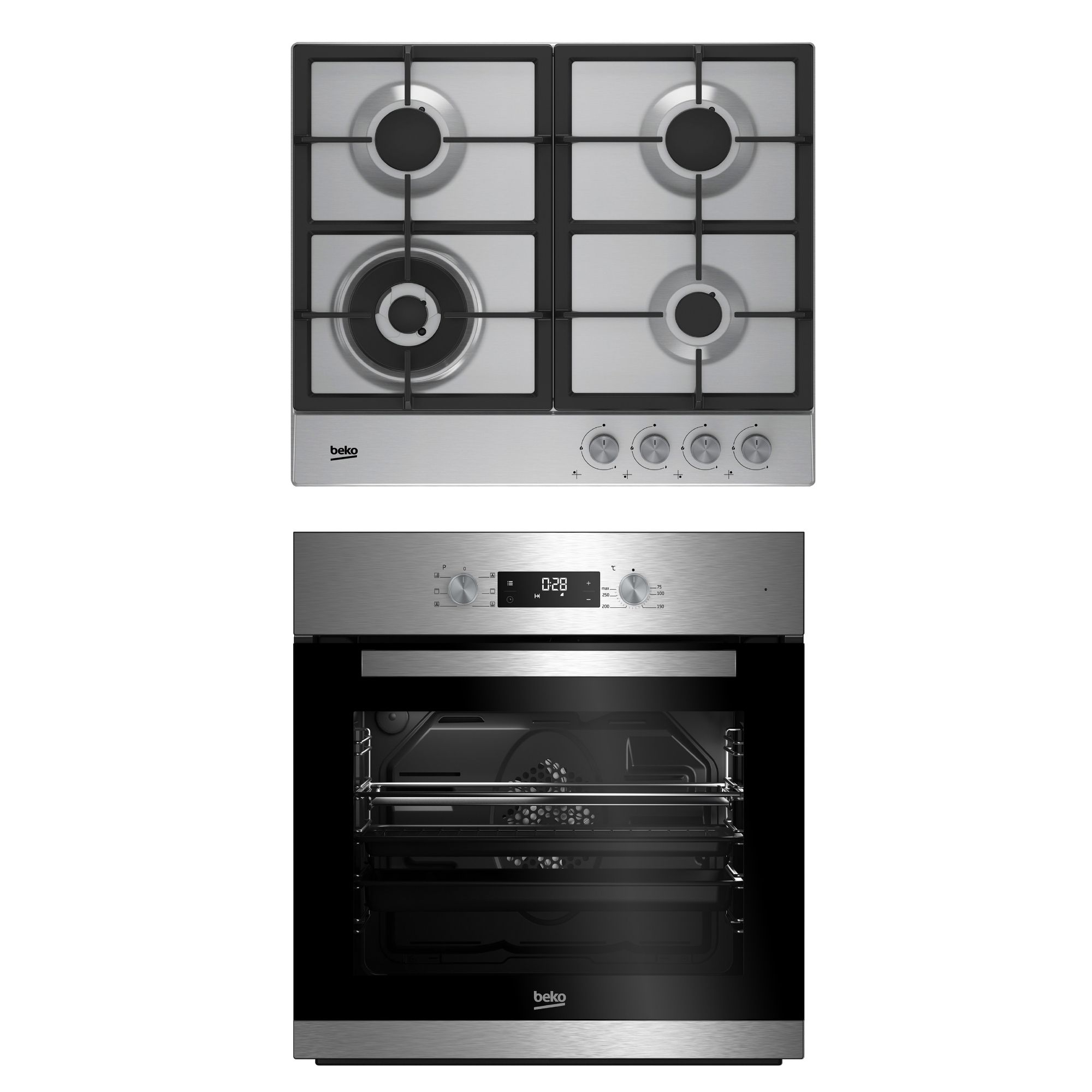Beko Stainless steel Single Multifunction Oven & gas hob pack | DIY at B&Q