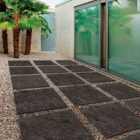 Benelux Black Matt Stone effect Porcelain Outdoor Floor Tile, Pack of 2, (L)600mm (W)600mm