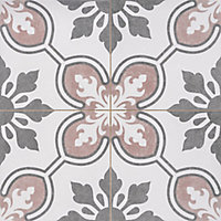Bermondsey Blush & grey Matt Patterned Porcelain Wall & floor Tile Sample