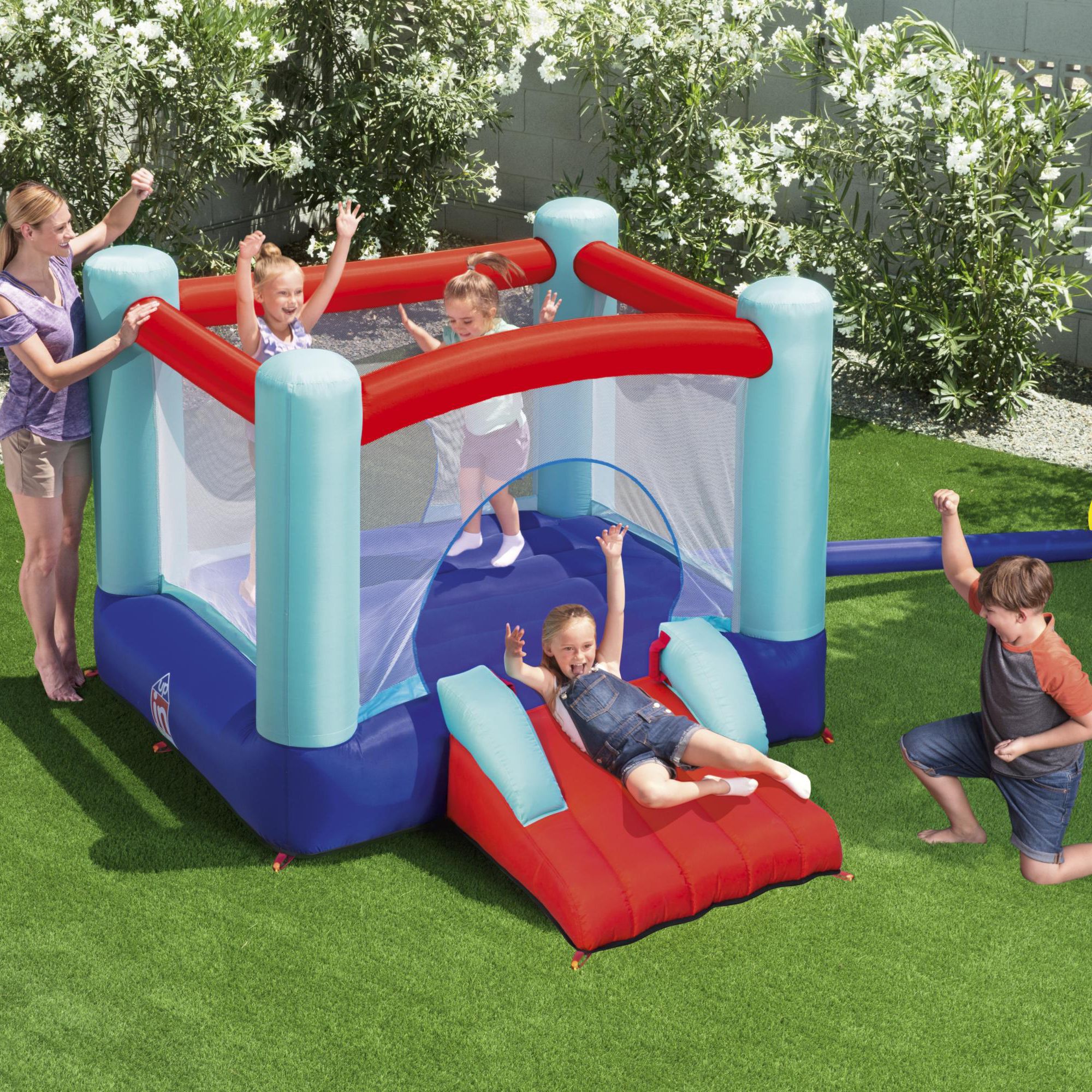 Bestway Blue & red Inflatable bouncy castle with small slide entrance/exit Rectangular Bounce & slide