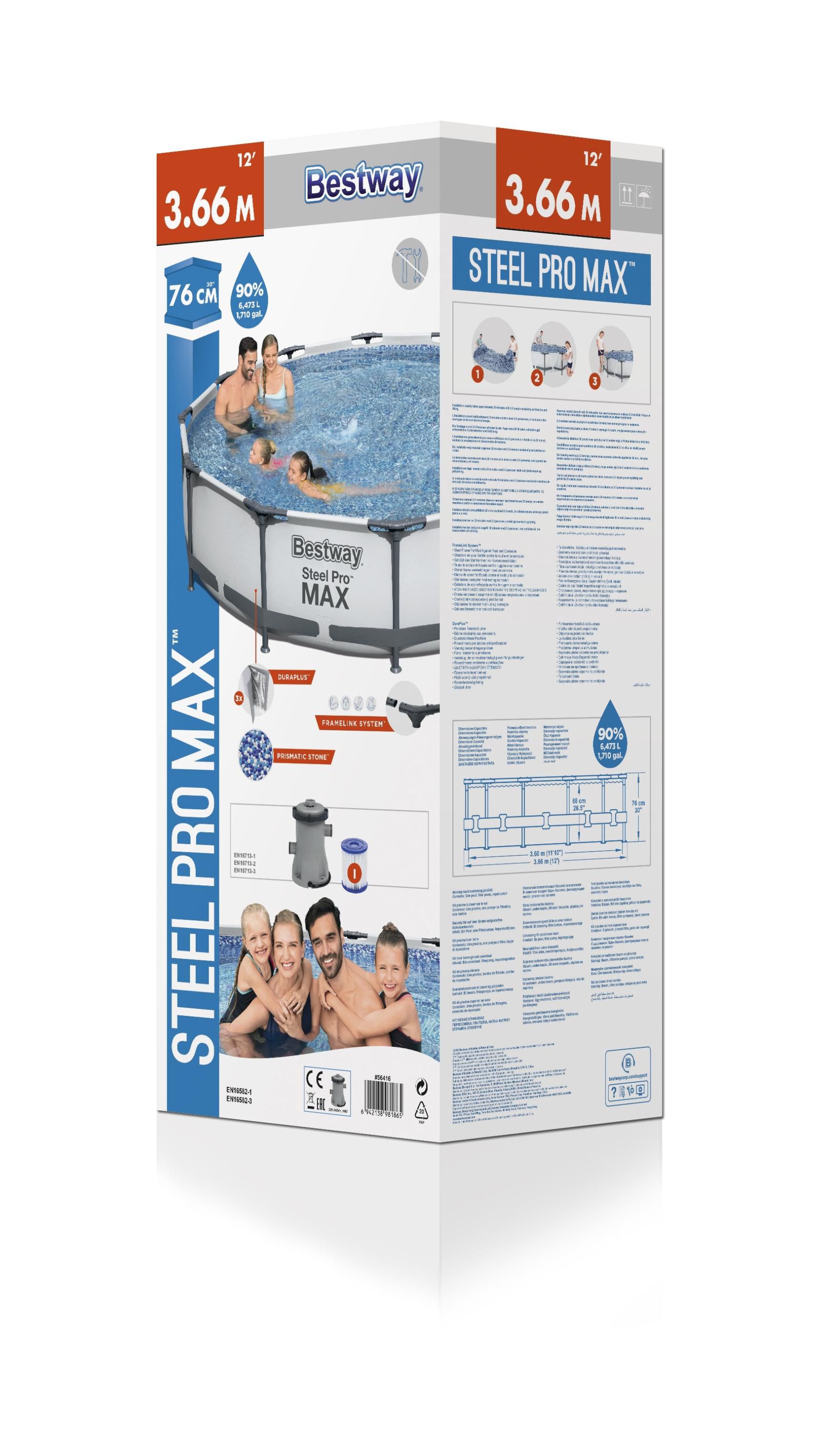 Bestway Steel pro max Swimming pool with pump (L) 3.66m x (H) 76cm