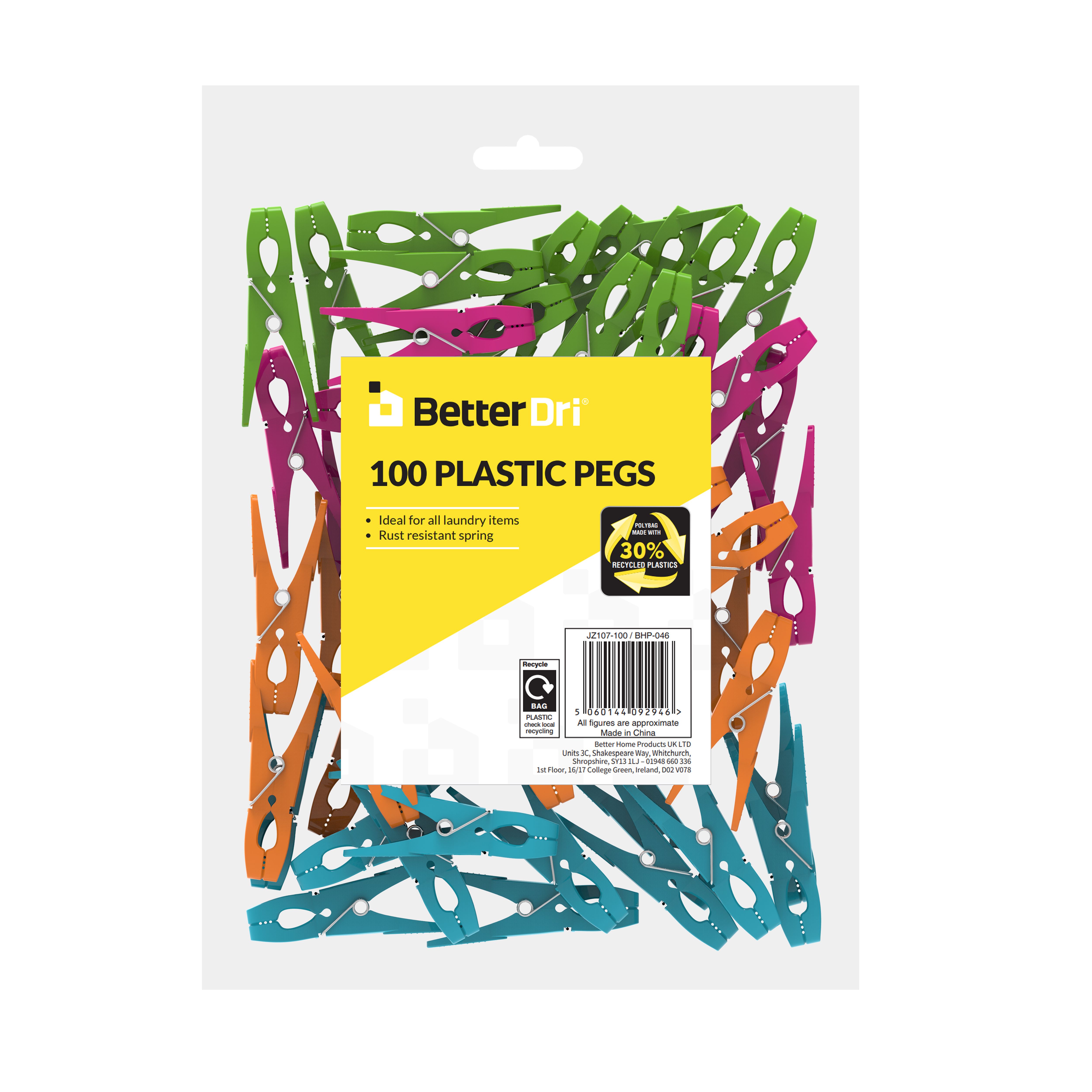 BetterDri Plastic Clothes pegs, Pack of 100