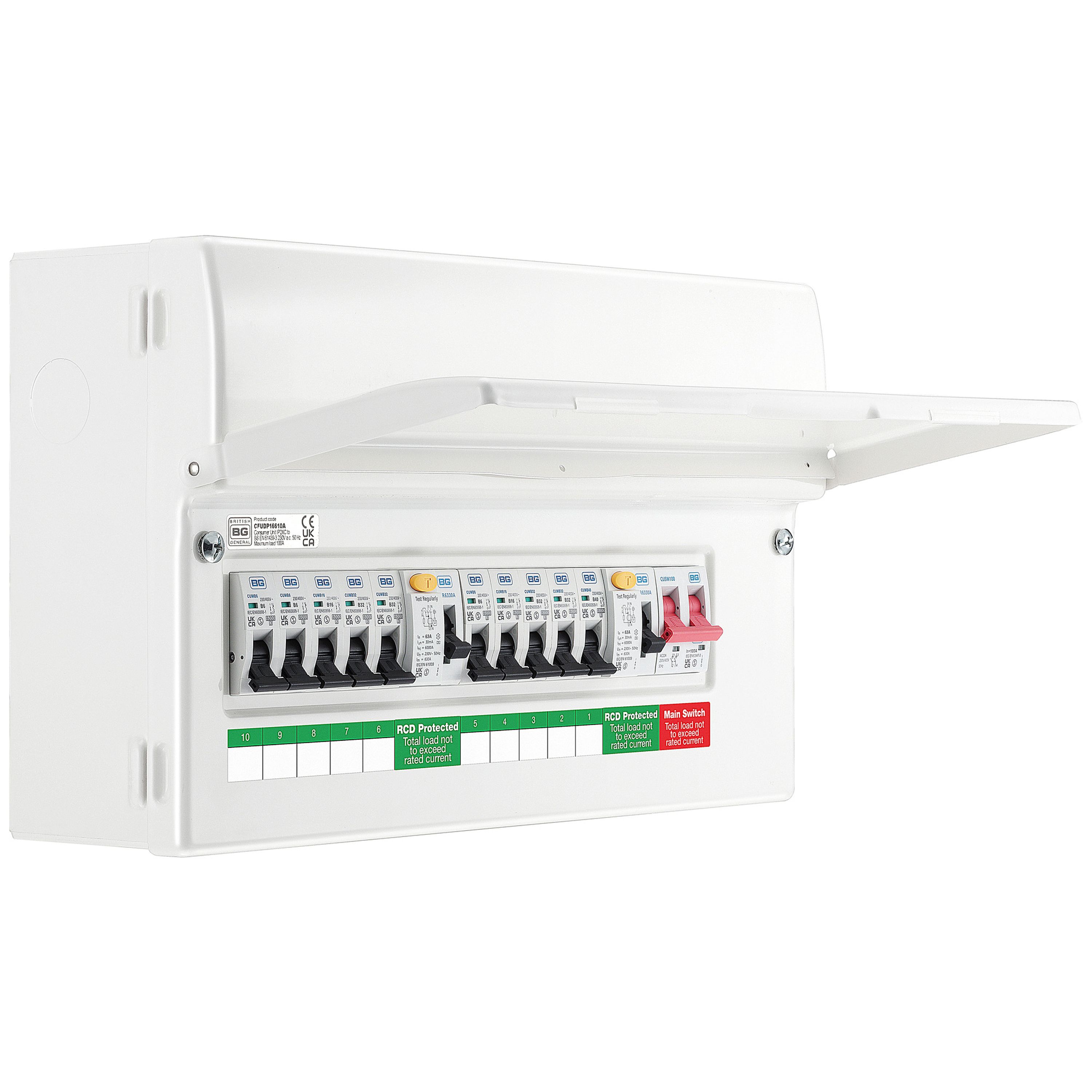 BG 10-way Dual RCD Consumer unit with 100A mains switch