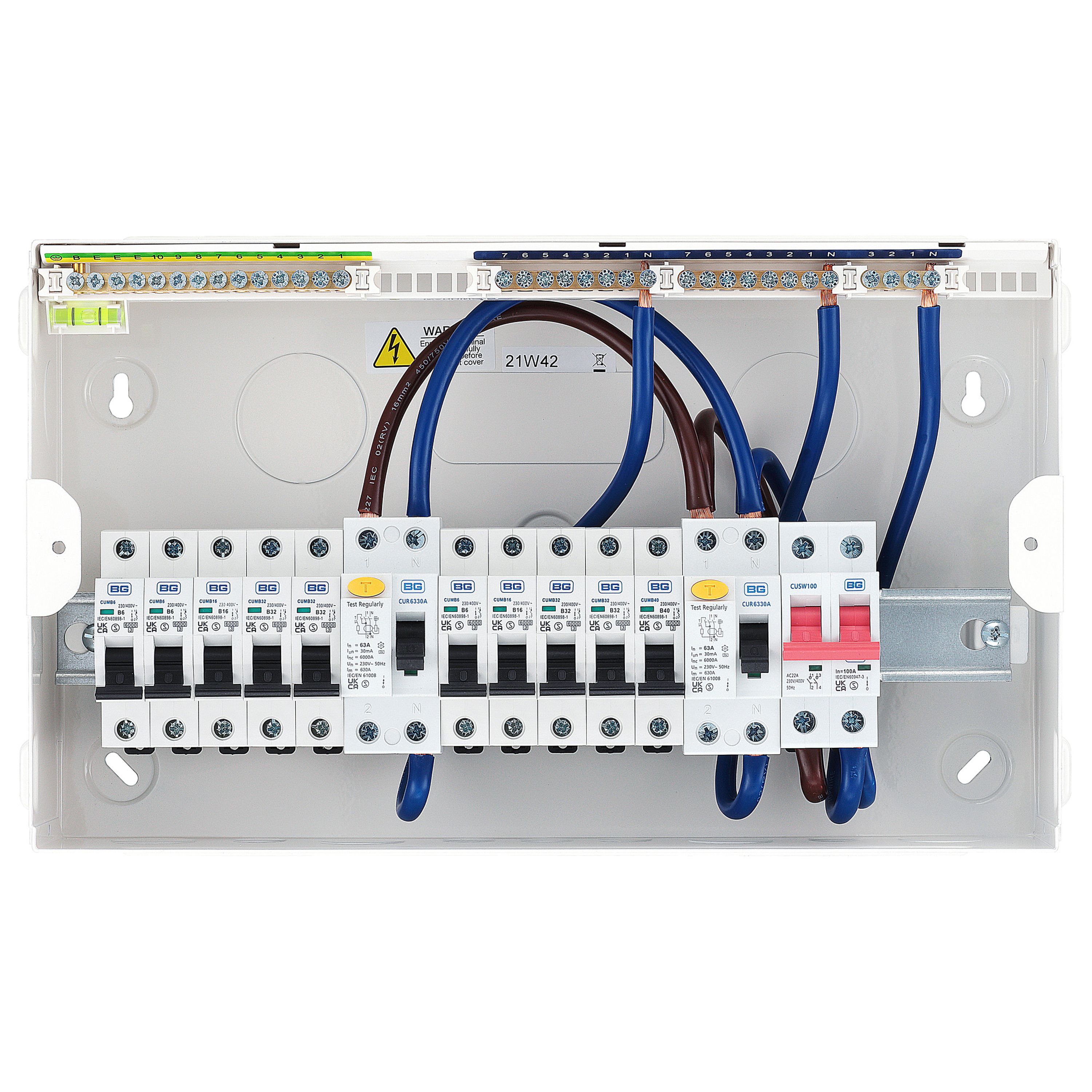 BG 10-way Dual RCD Consumer unit with 100A mains switch