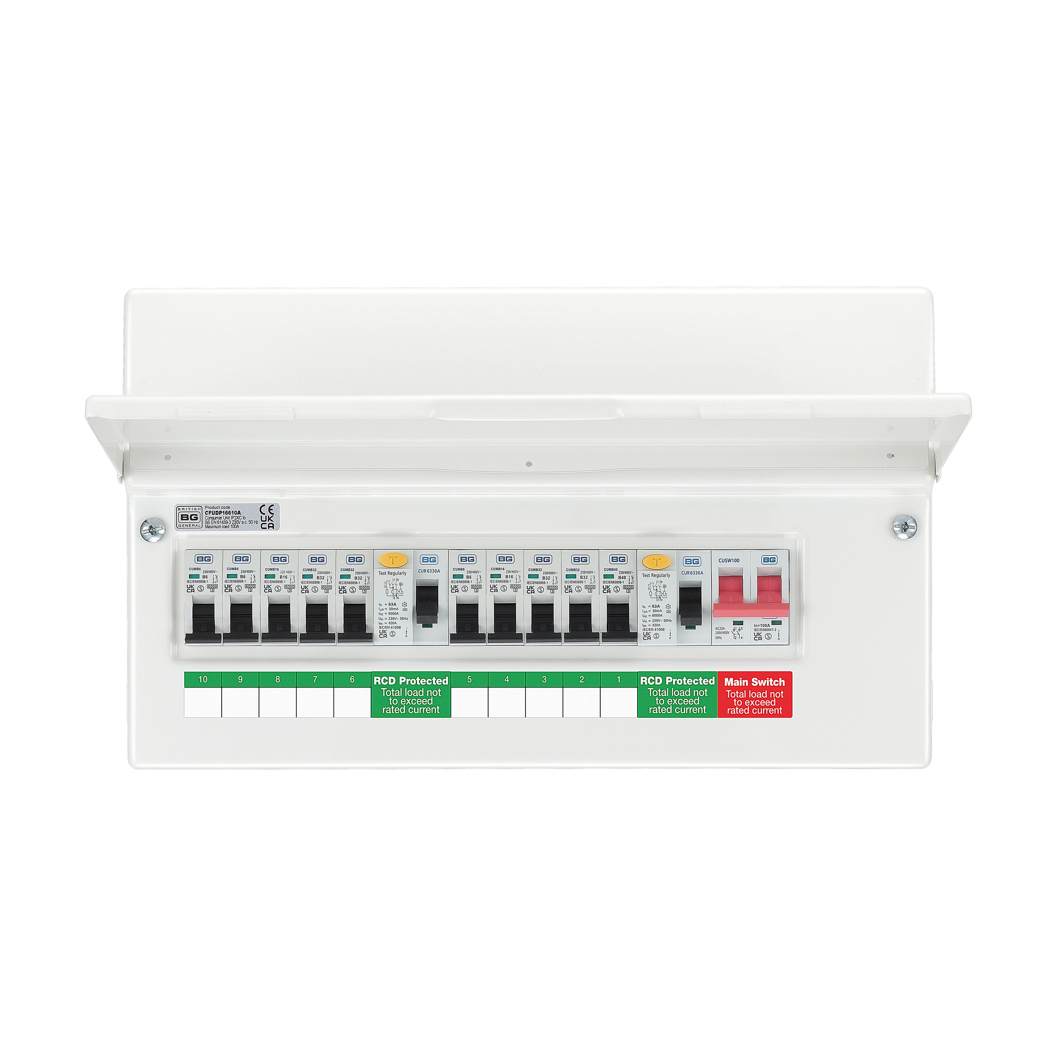 BG 10-way High integrity dual RCD Consumer unit with 63A mains switch