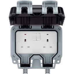 BG 13A Grey 2 gang Outdoor Weatherproof switched socket