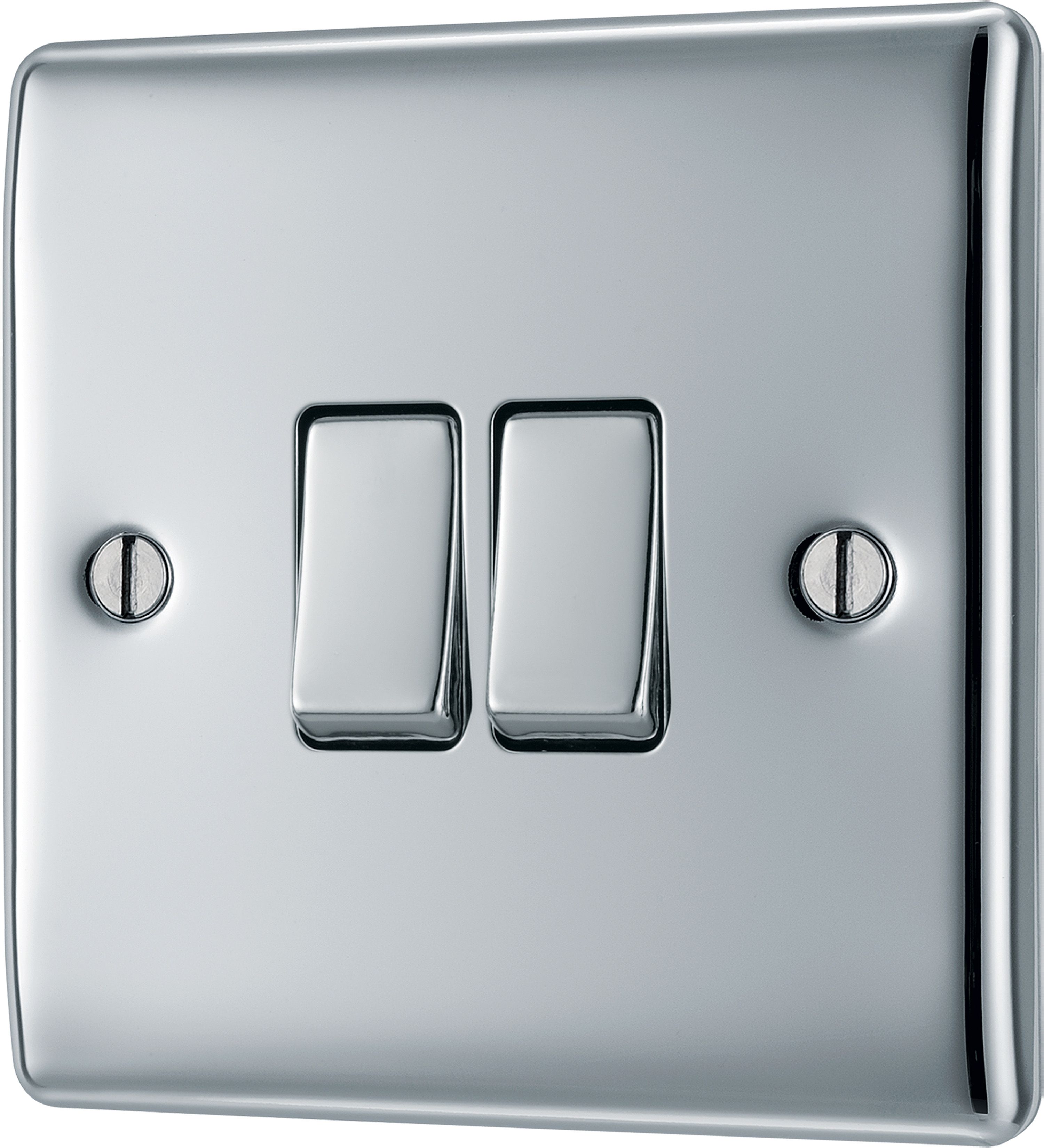 BG 16A 2 way 2 gang Light switch Gloss Chrome effect