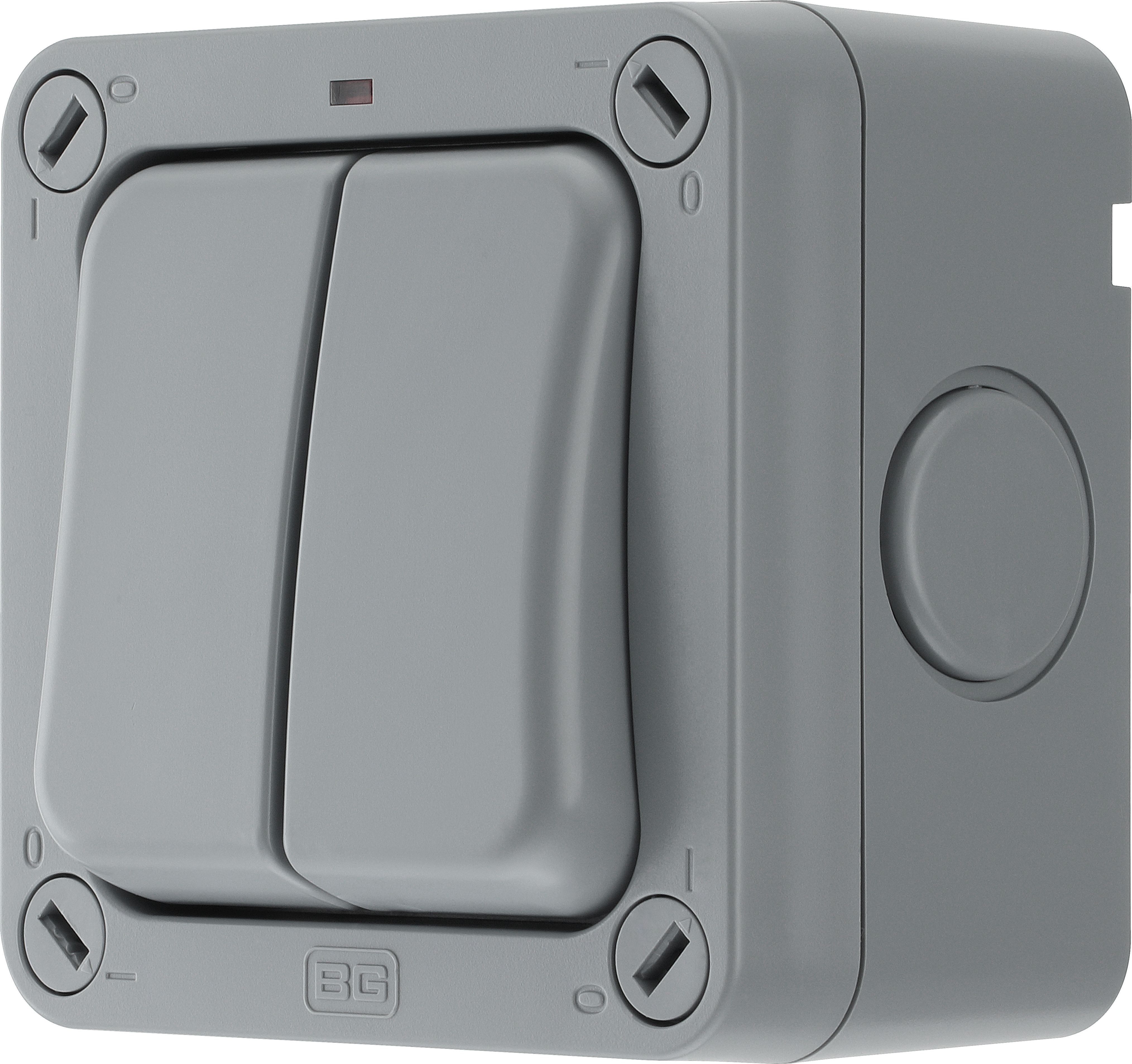 BG 20A Grey 2 gang Outdoor Weatherproof switch with LED indicator