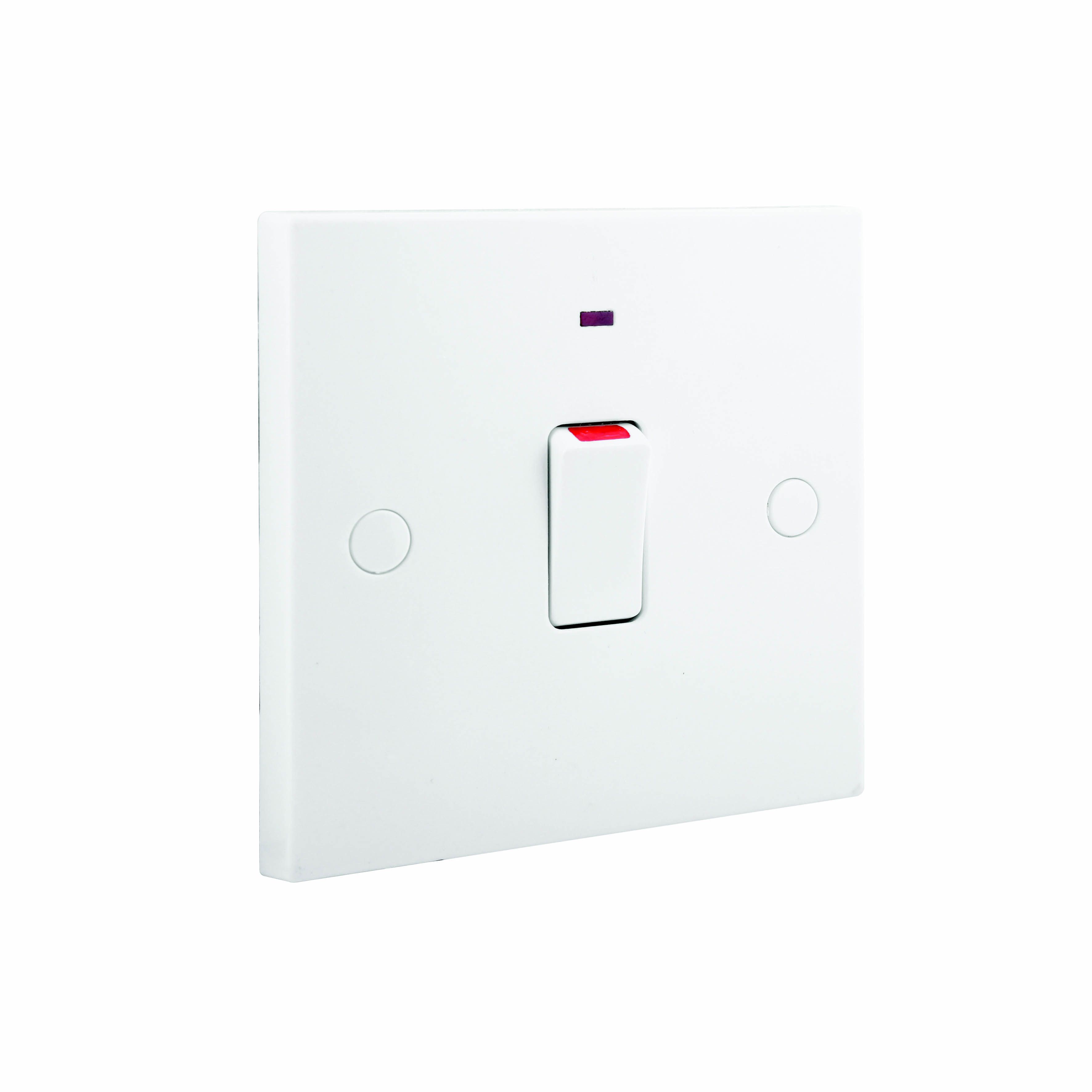 BG 20A Rocker Raised square Control switch with LED indicator Gloss White LED indicator