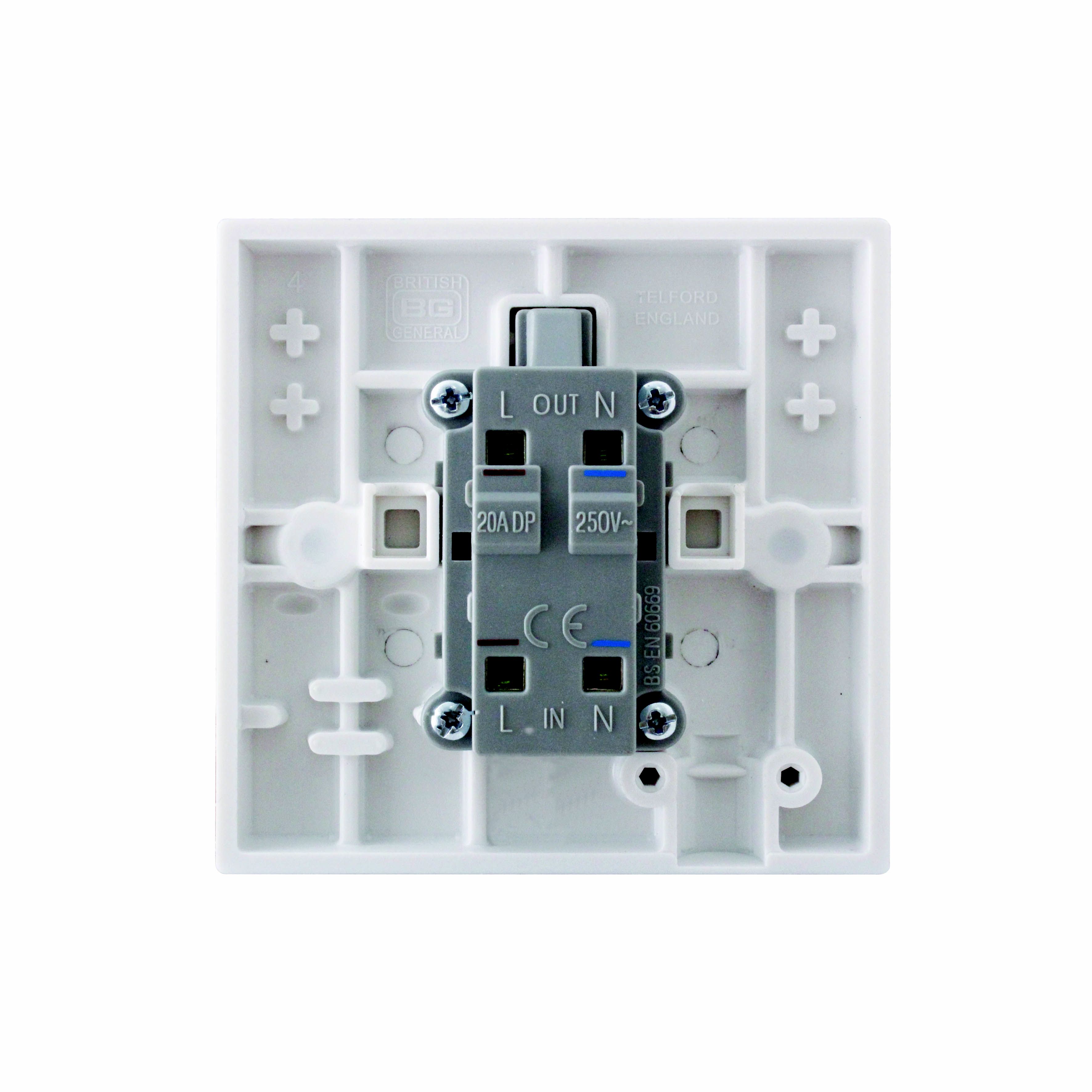 BG 20A Rocker Raised square Control switch with LED indicator Gloss White LED indicator