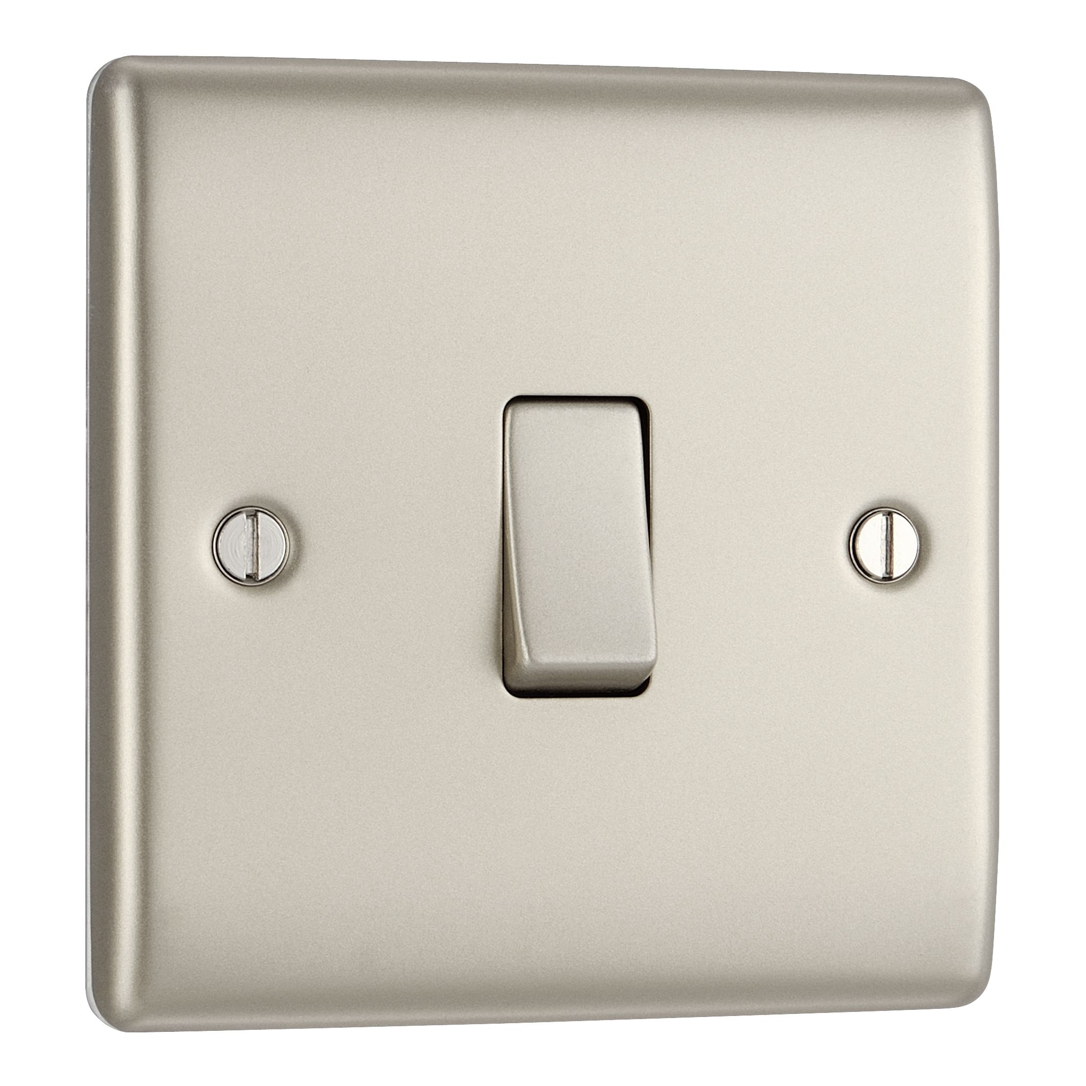 BG 20A Single 2 way Raised slim Screwed Intermediate switch Matt Pearl Nickel effect