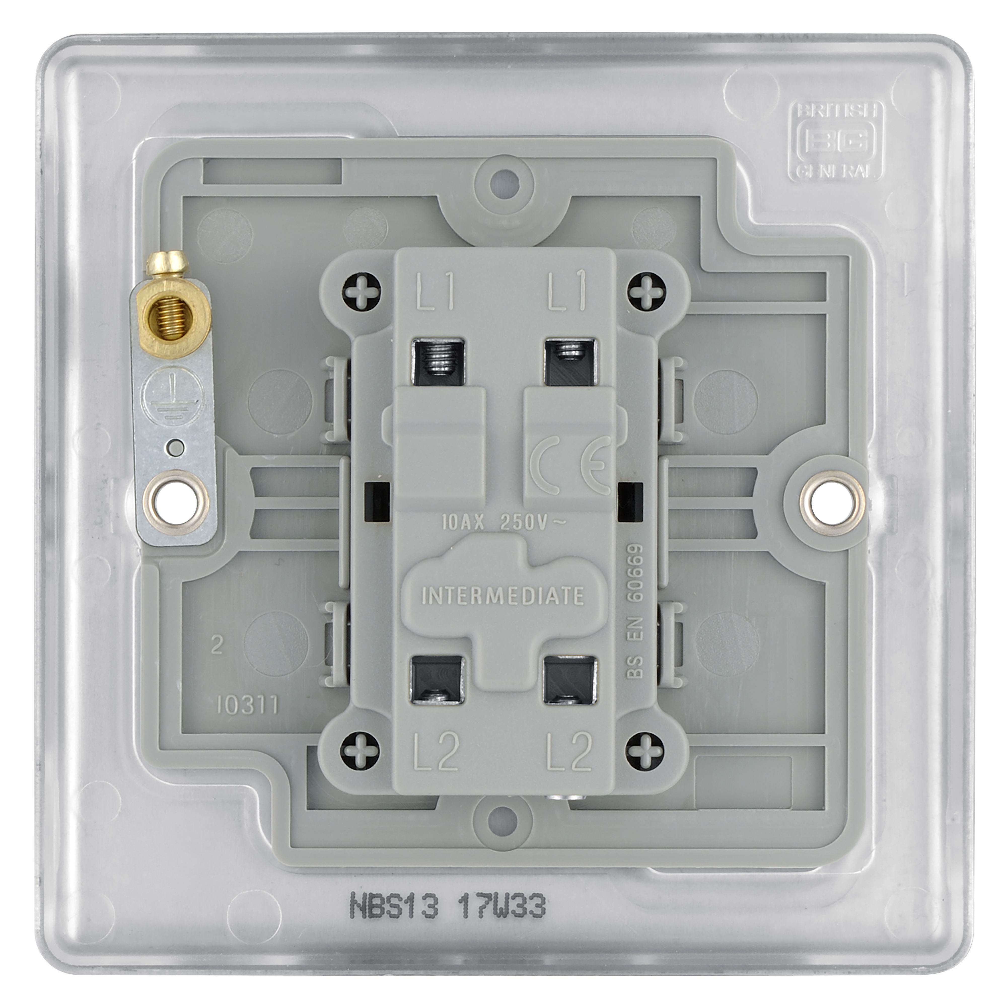 BG 20A Single 2 way Raised slim Screwed Intermediate switch Matt Steel effect - 4