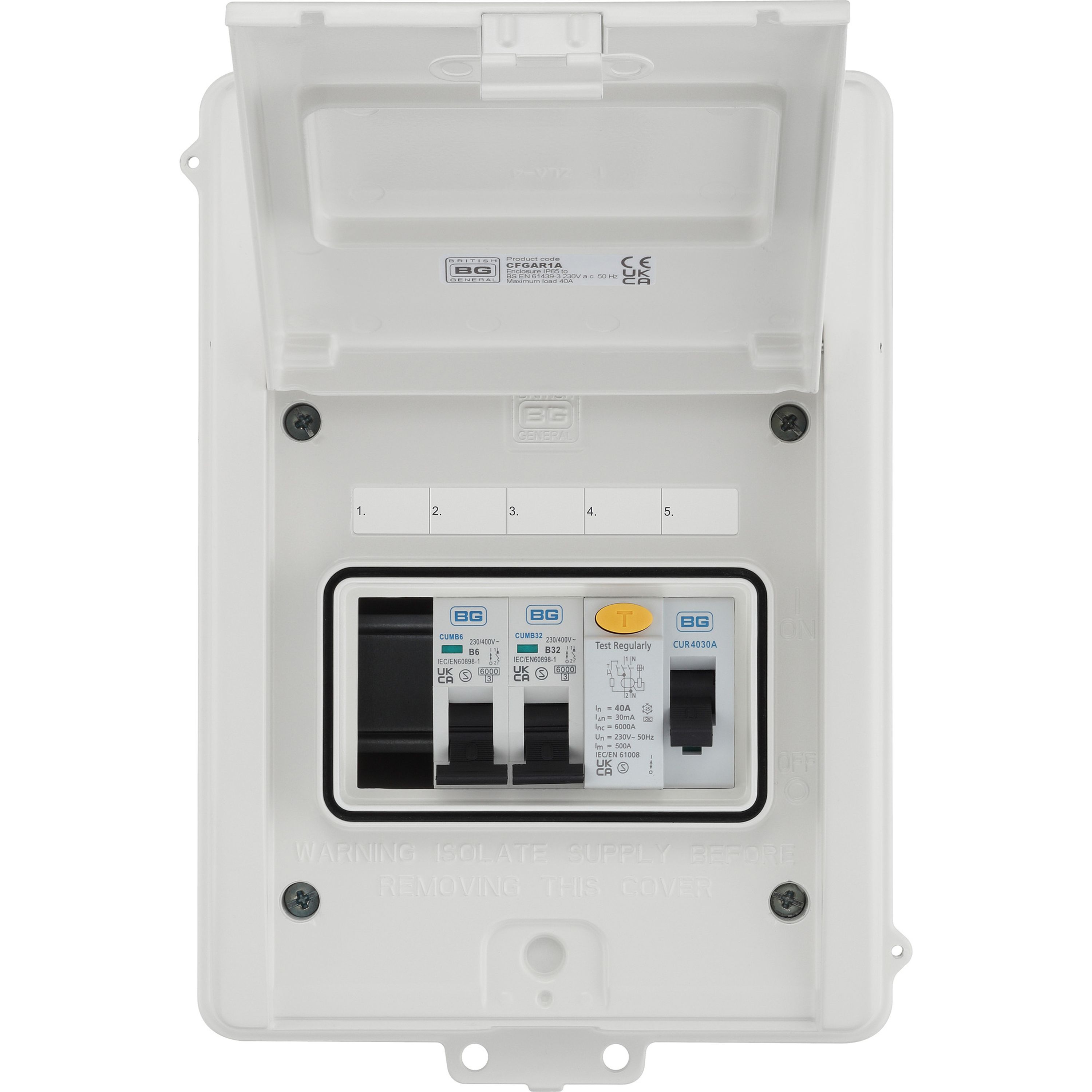 BG 3-way Garage Consumer unit with 40A mains switch