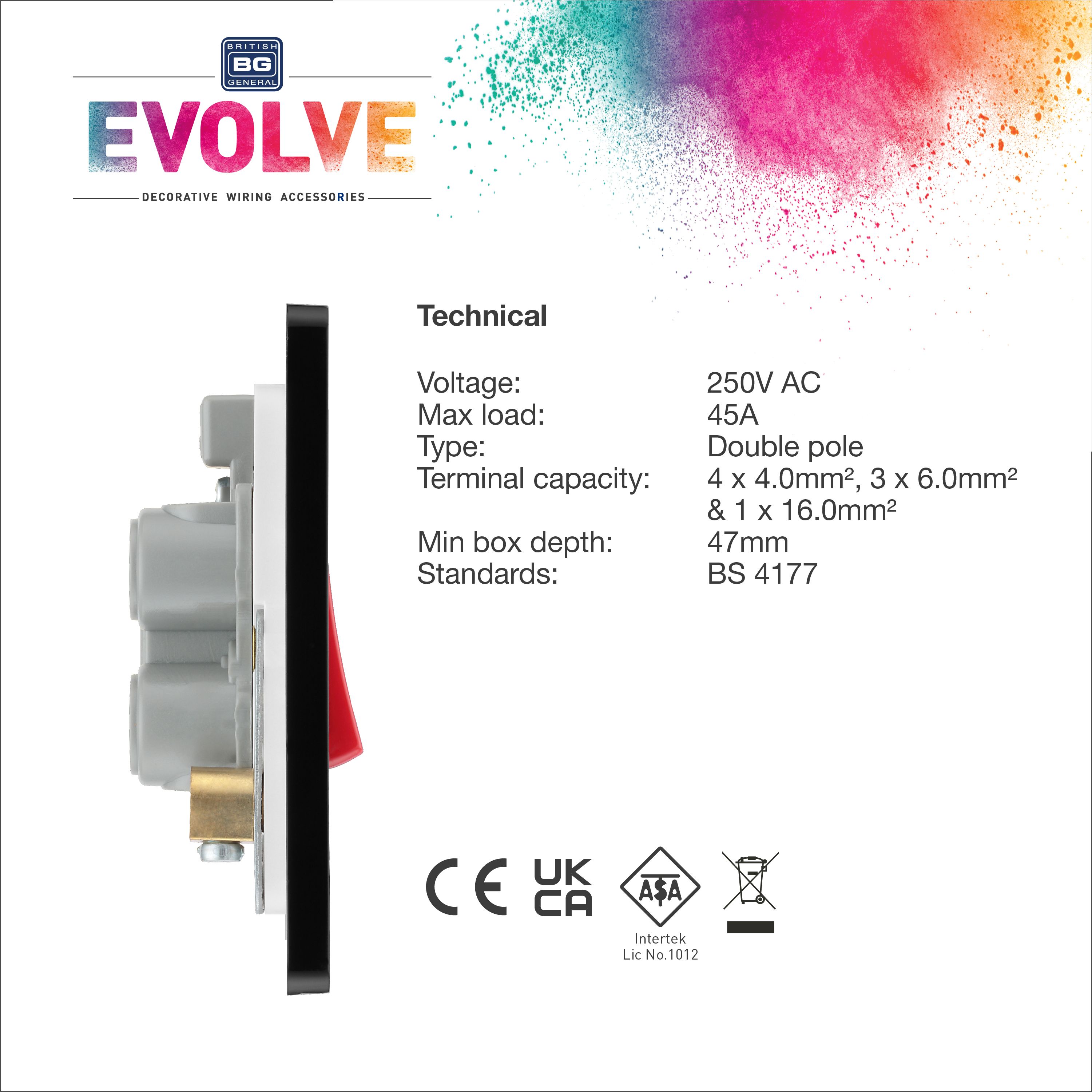 BG 45A 2 way 1 gang Cooker switch Screwless Copper effect - 5
