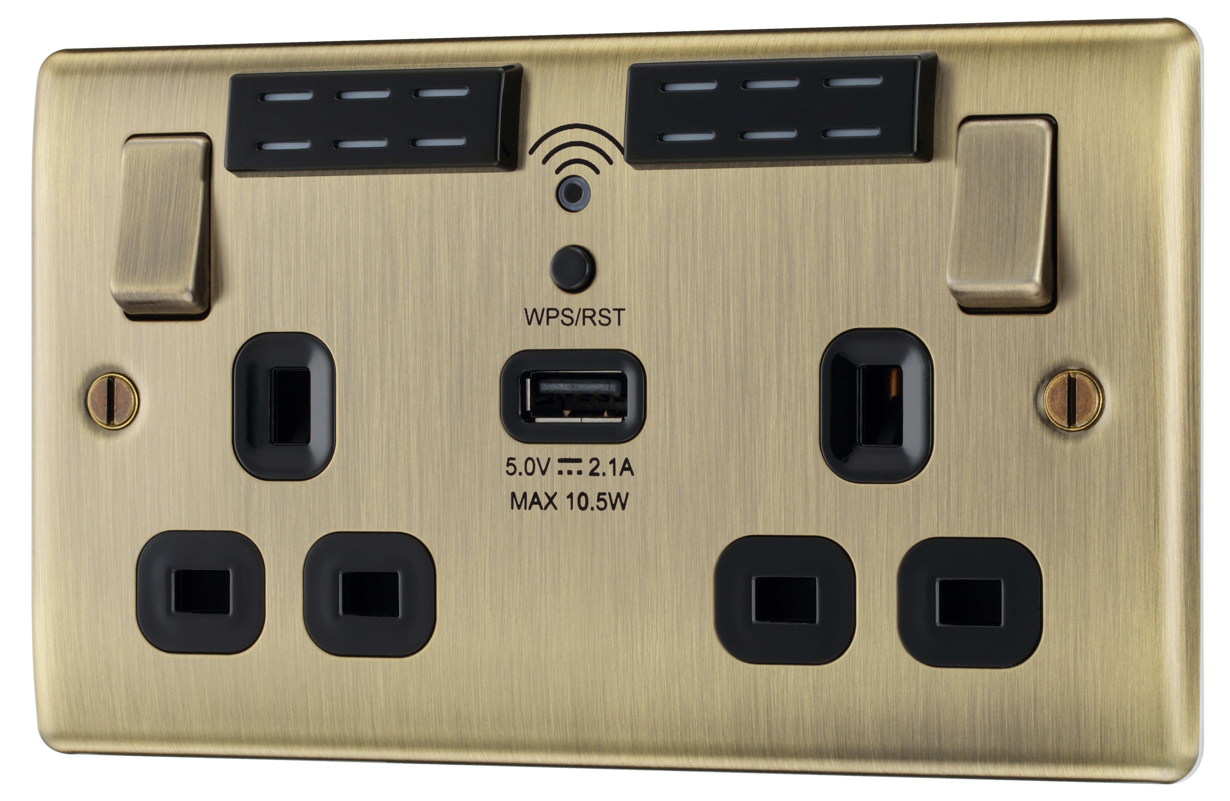 BG Antique Brass 13A Switched Double WiFi extender socket with USB