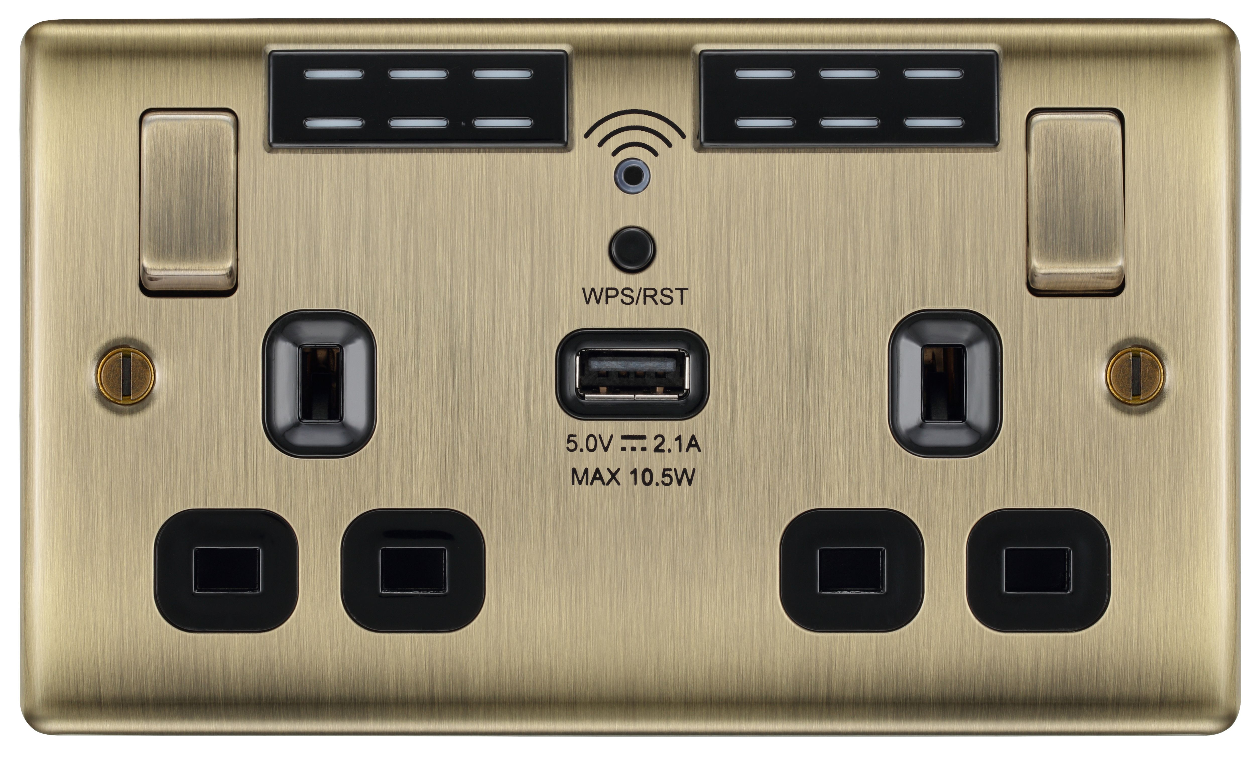 BG Antique Brass 13A Switched Double WiFi extender socket with USB