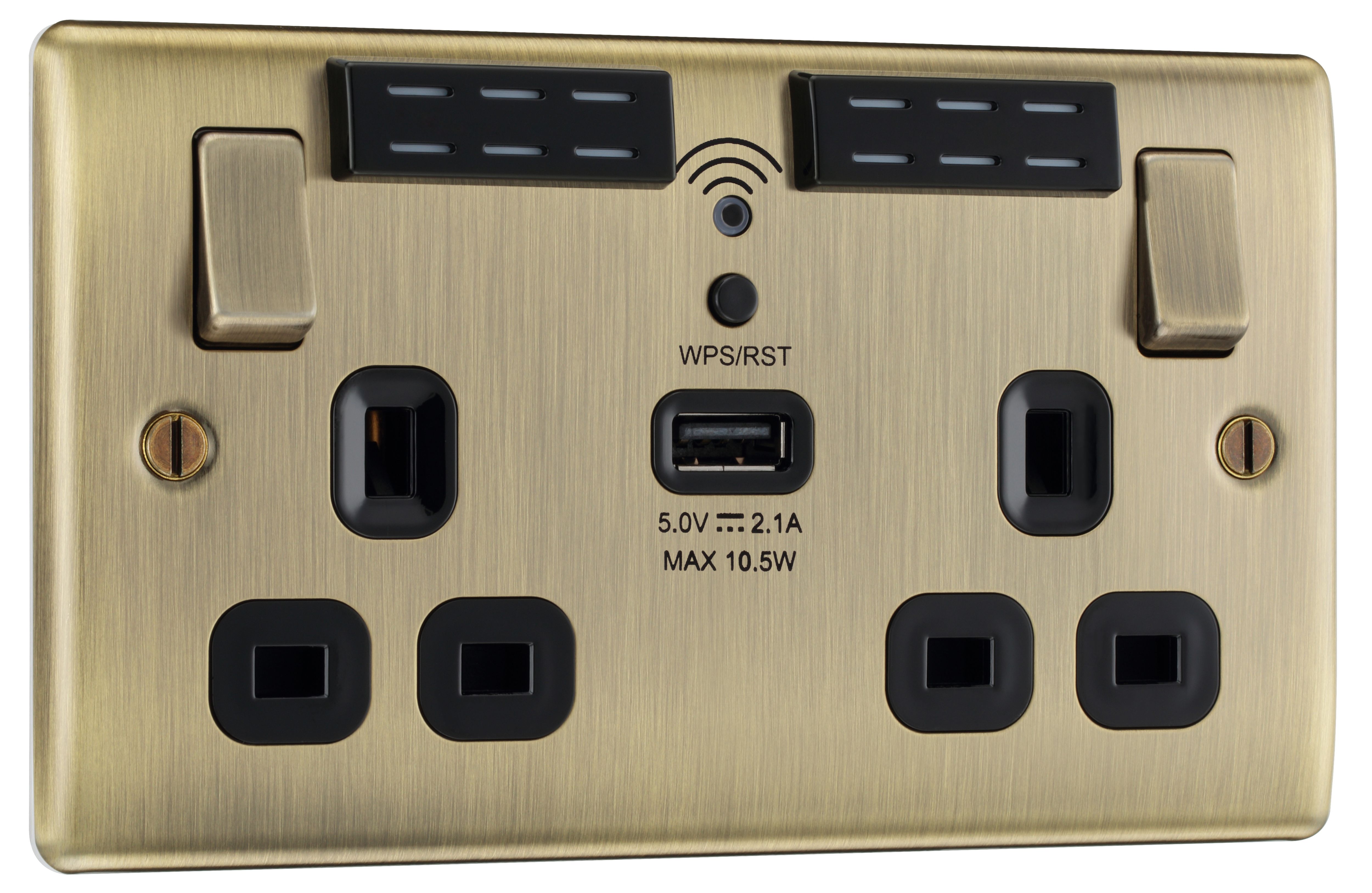 BG Antique Brass 13A Switched Double WiFi extender socket with USB - 4