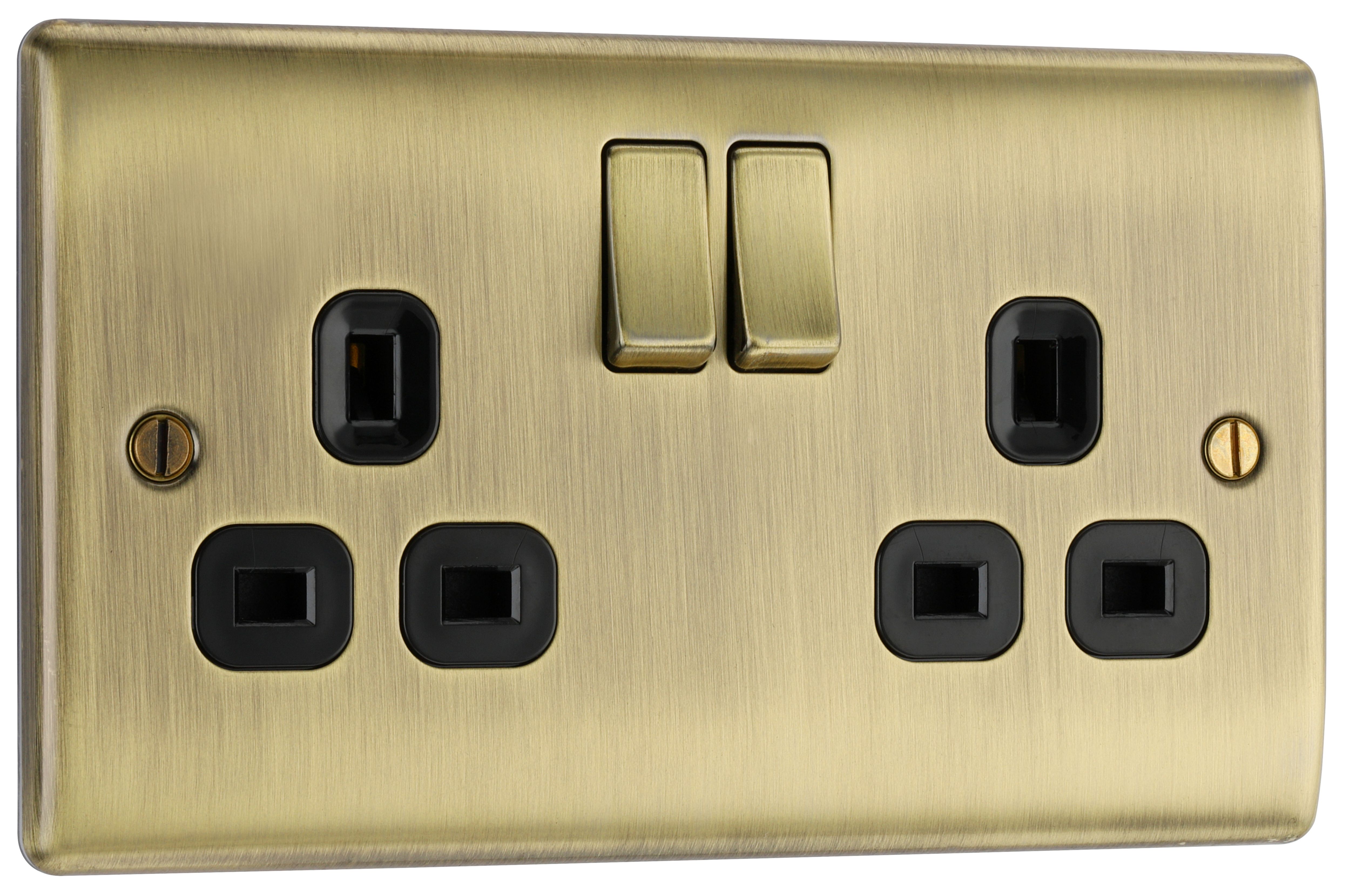 BG Antique Brass Double 13A Switched Socket & Black inserts - 3