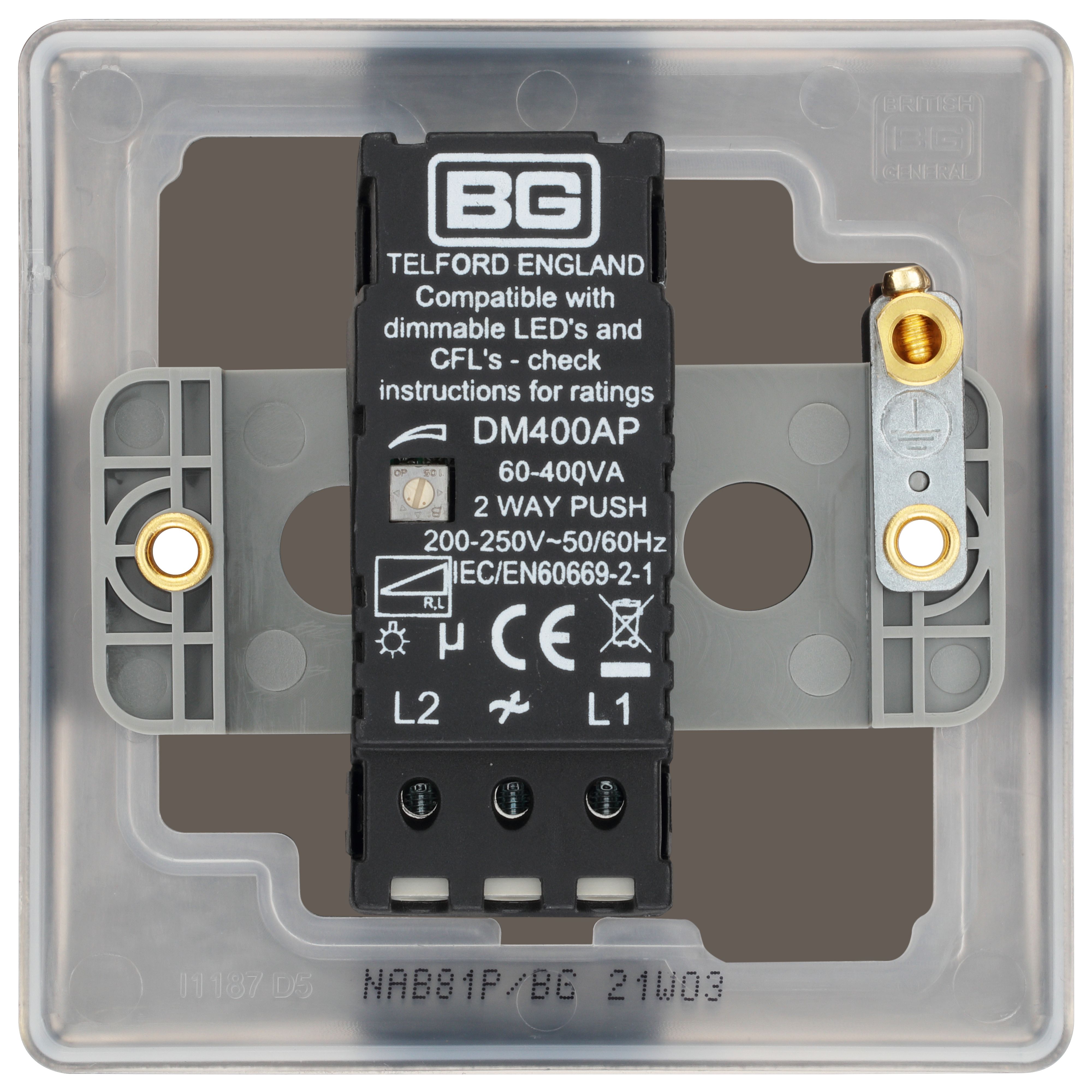 BG Antique Brass profile Single 2 way 400W Dimmer switch - 4