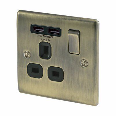BG Antique Brass Single 13A Raised slim Switched Screwed Socket with ...