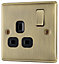 BG Antique Brass Single 13A Switched Socket & Black inserts