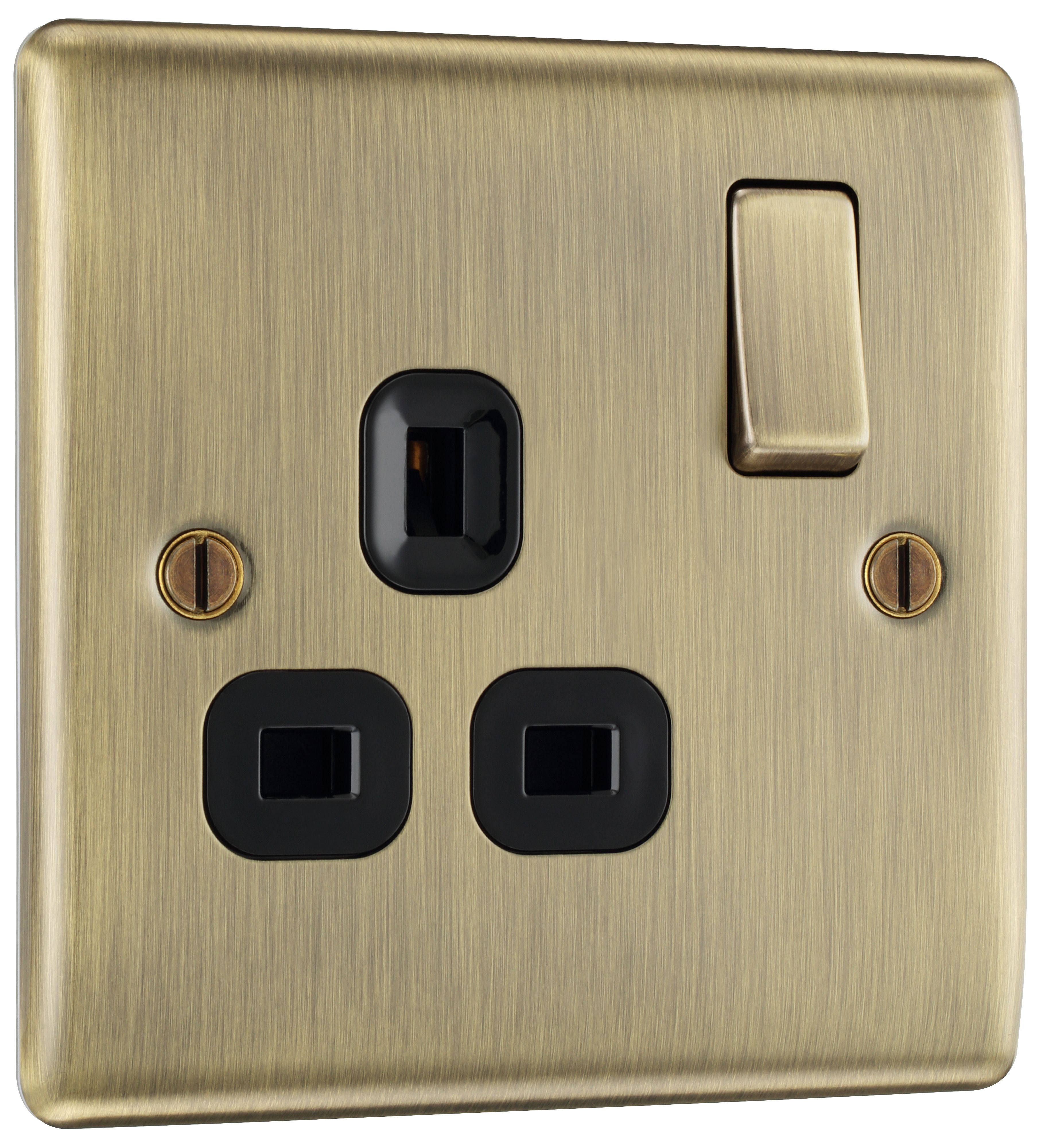 BG Antique Brass Single 13A Switched Socket & Black inserts - 3