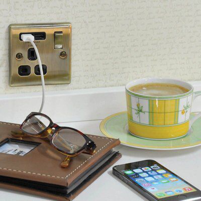 BG Antique Brass Single 13A Switched Socket with USB x2 & Black inserts - 3
