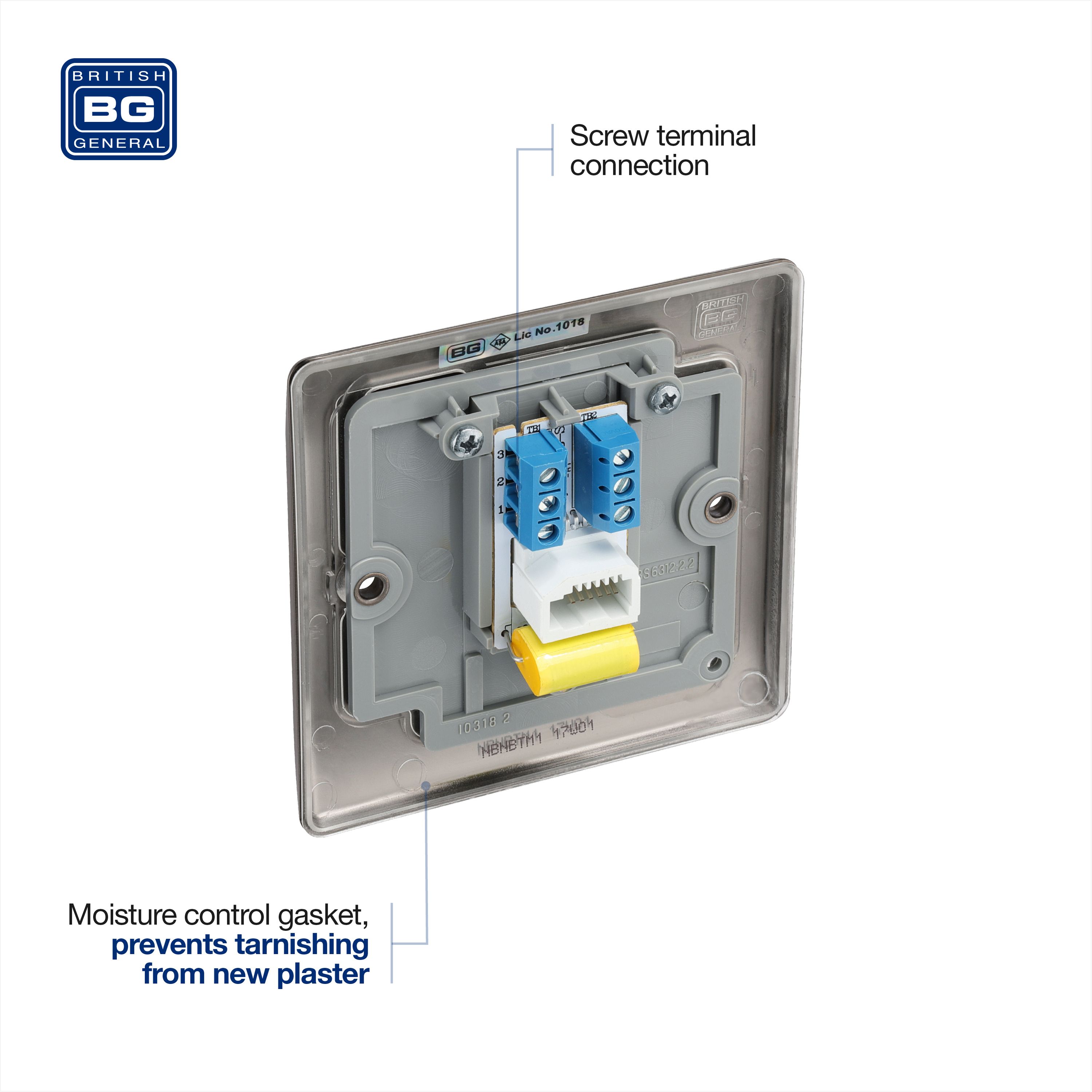 BG Black Nickel 1 gang Master telephone socket