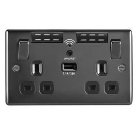 BG Black Nickel 13A Switched Double WiFi extender socket with USB