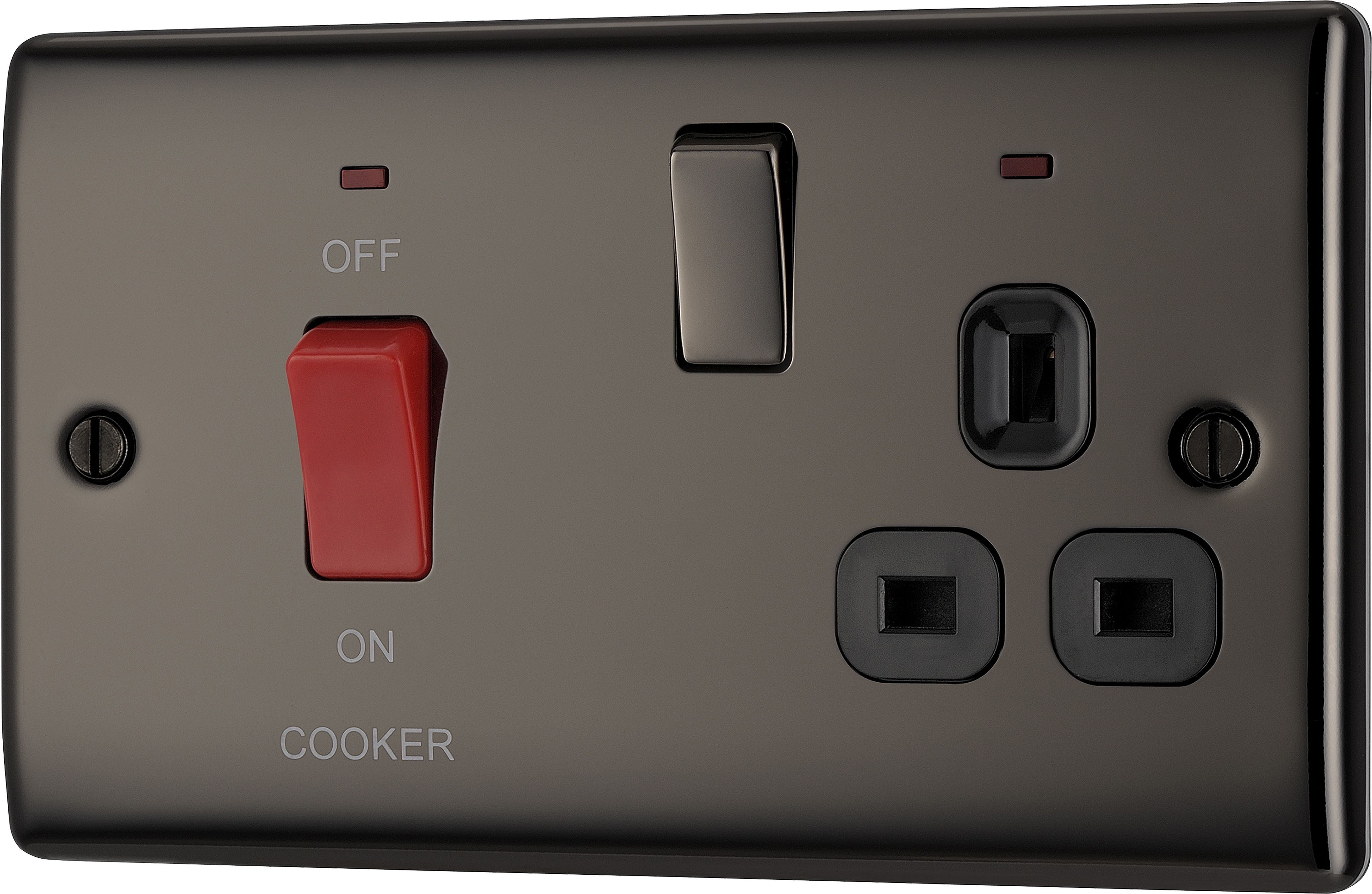 BG Black Nickel Cooker switch & socket with neon & Black inserts