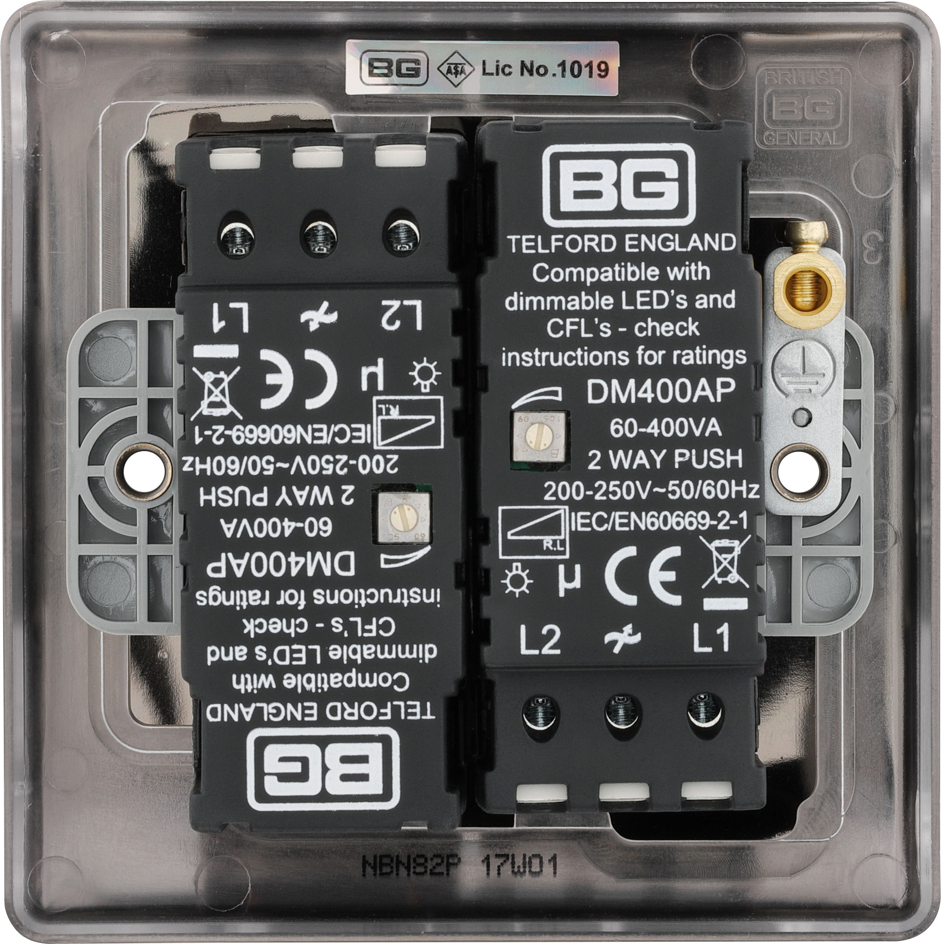 BG Black Nickel profile Double 2 way 400W Dimmer switch
