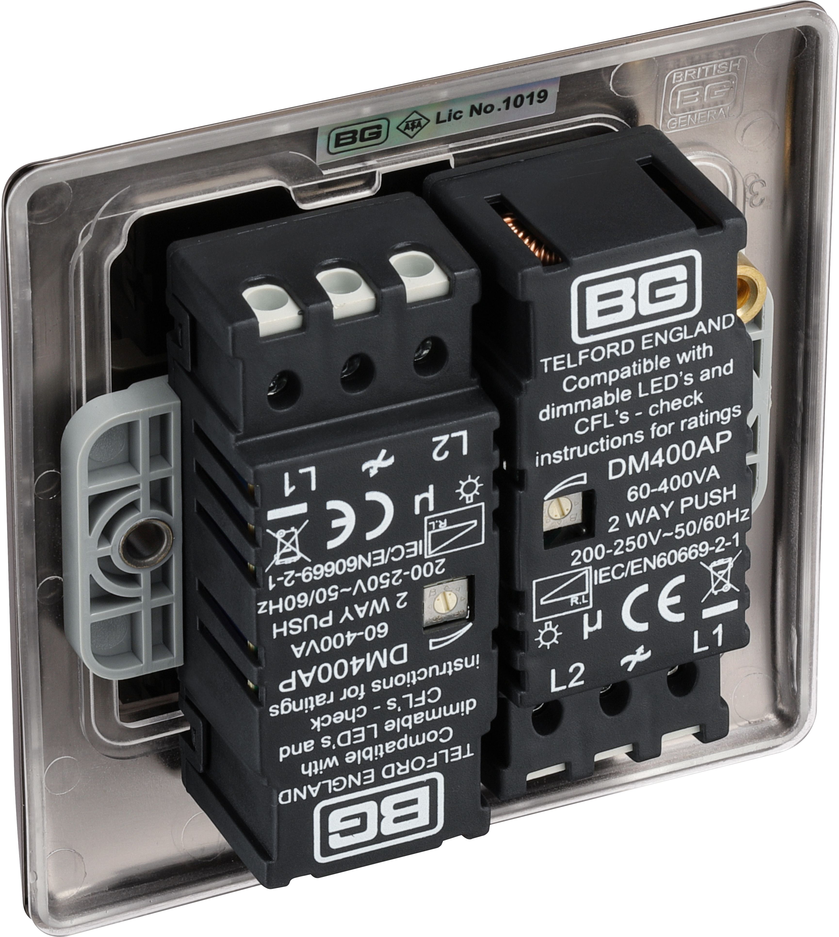 BG Black Nickel profile Double 2 way 400W Dimmer switch