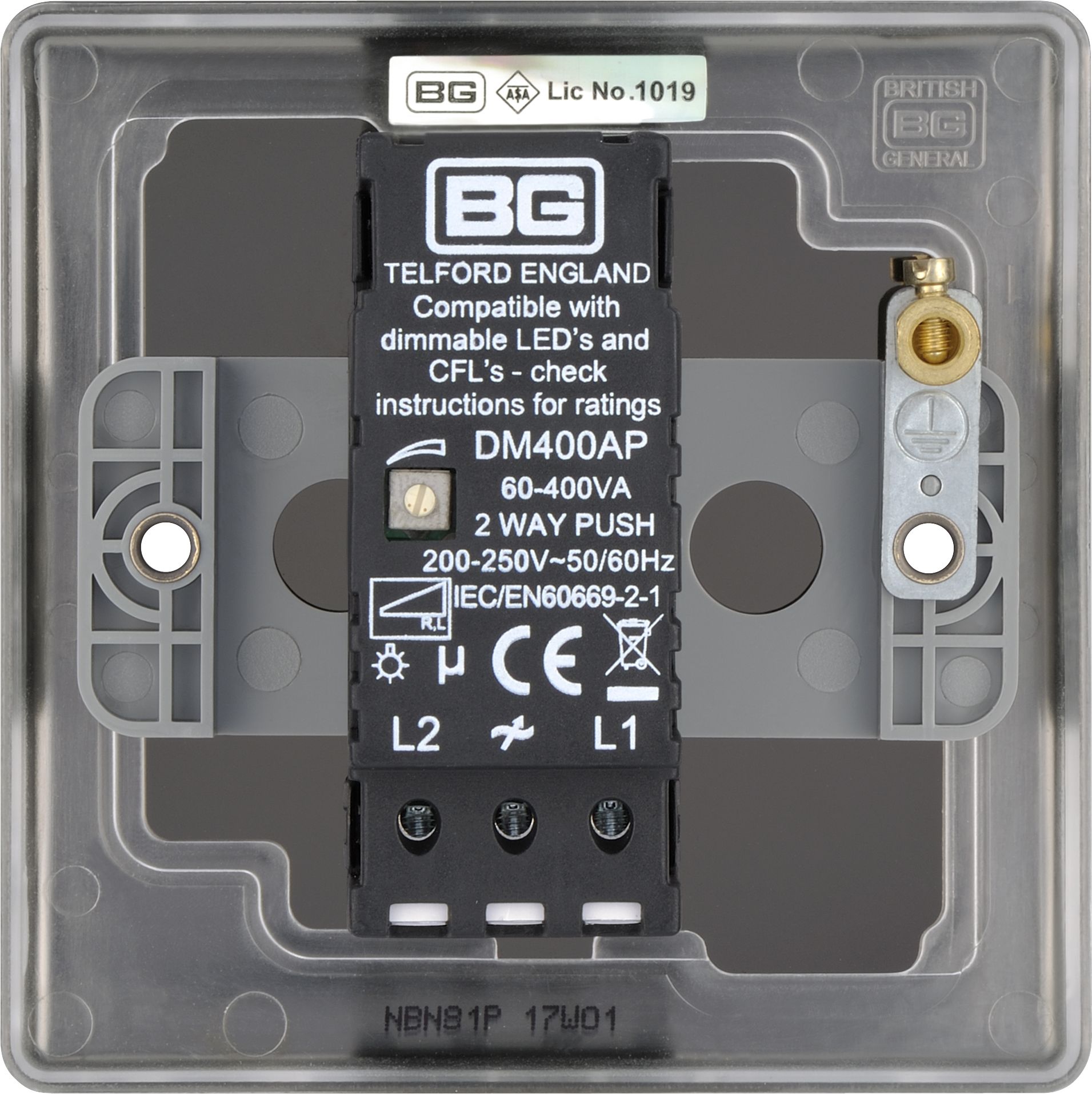 BG Black Nickel Raised slim profile Single 2 way 400W Dimmer switch Gloss Black 1 gang - 4